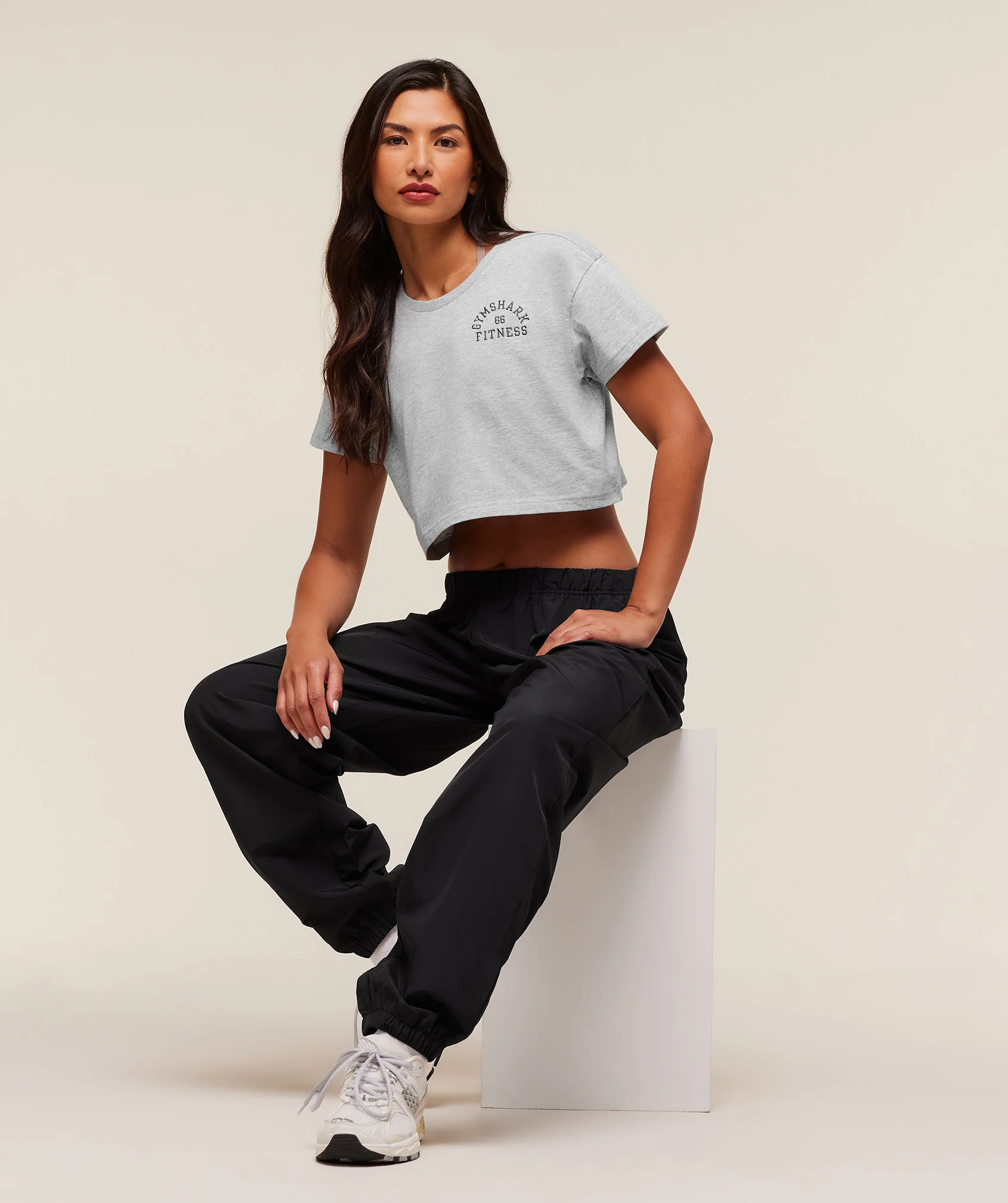 Gymshark Fitness Embroidered Graphic Oversized Crop Top - Light Grey Core Marl - Image 4