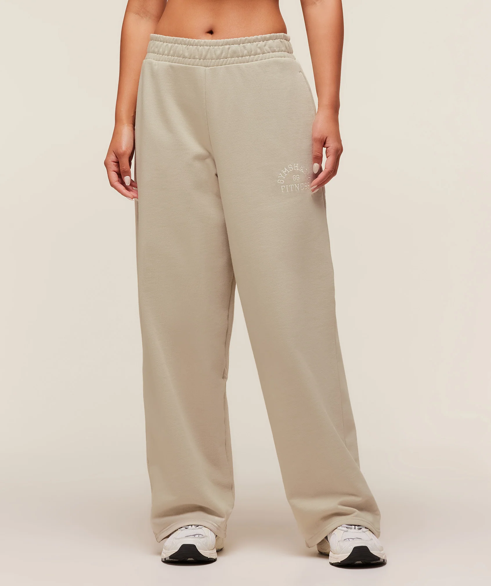 Gymshark Fitness Embroidered Graphic Wide Leg Joggers - Pebble Grey - Image 4