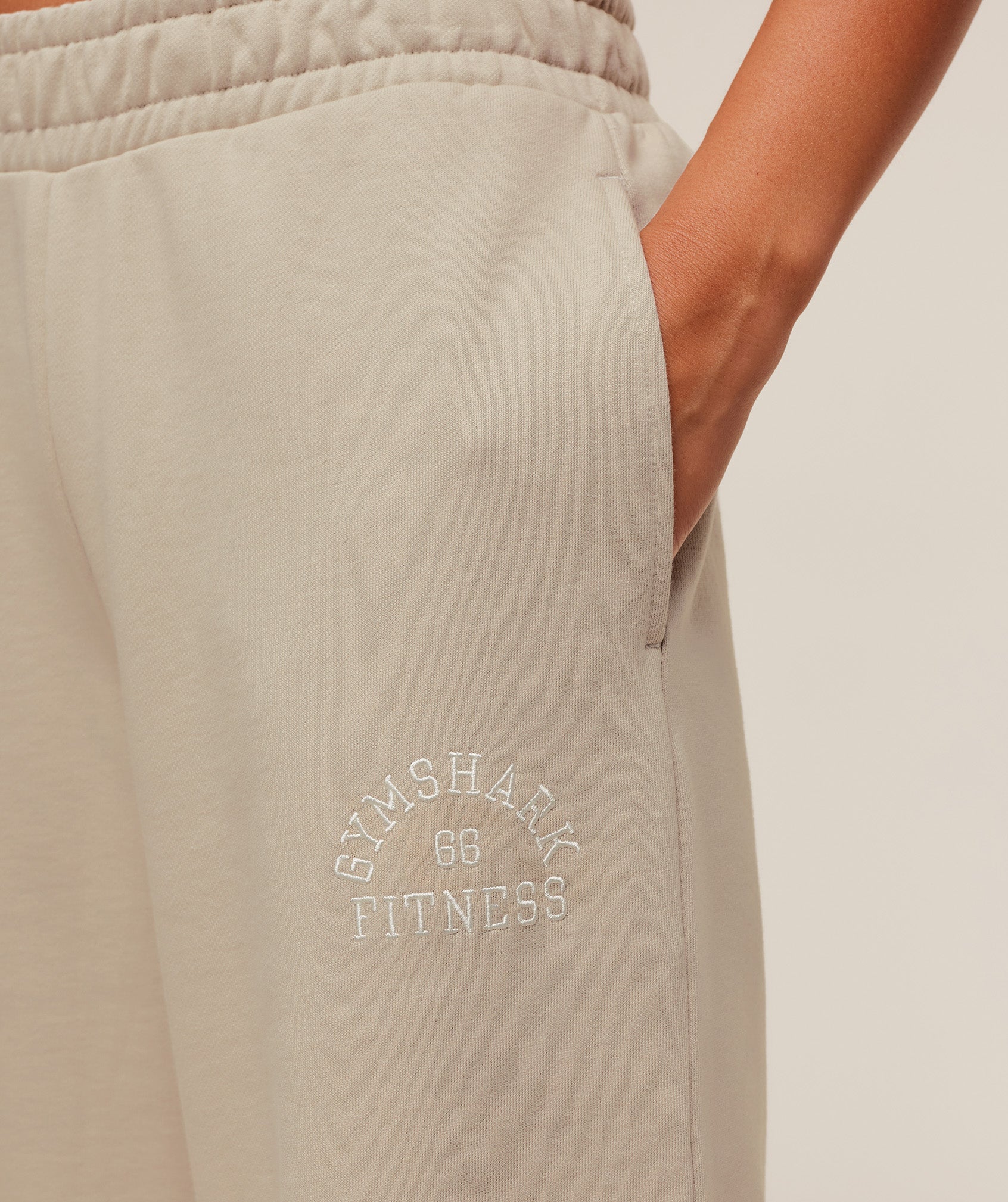 Gymshark Fitness Embroidered Graphic Wide Leg Joggers - Pebble Grey - Image 5