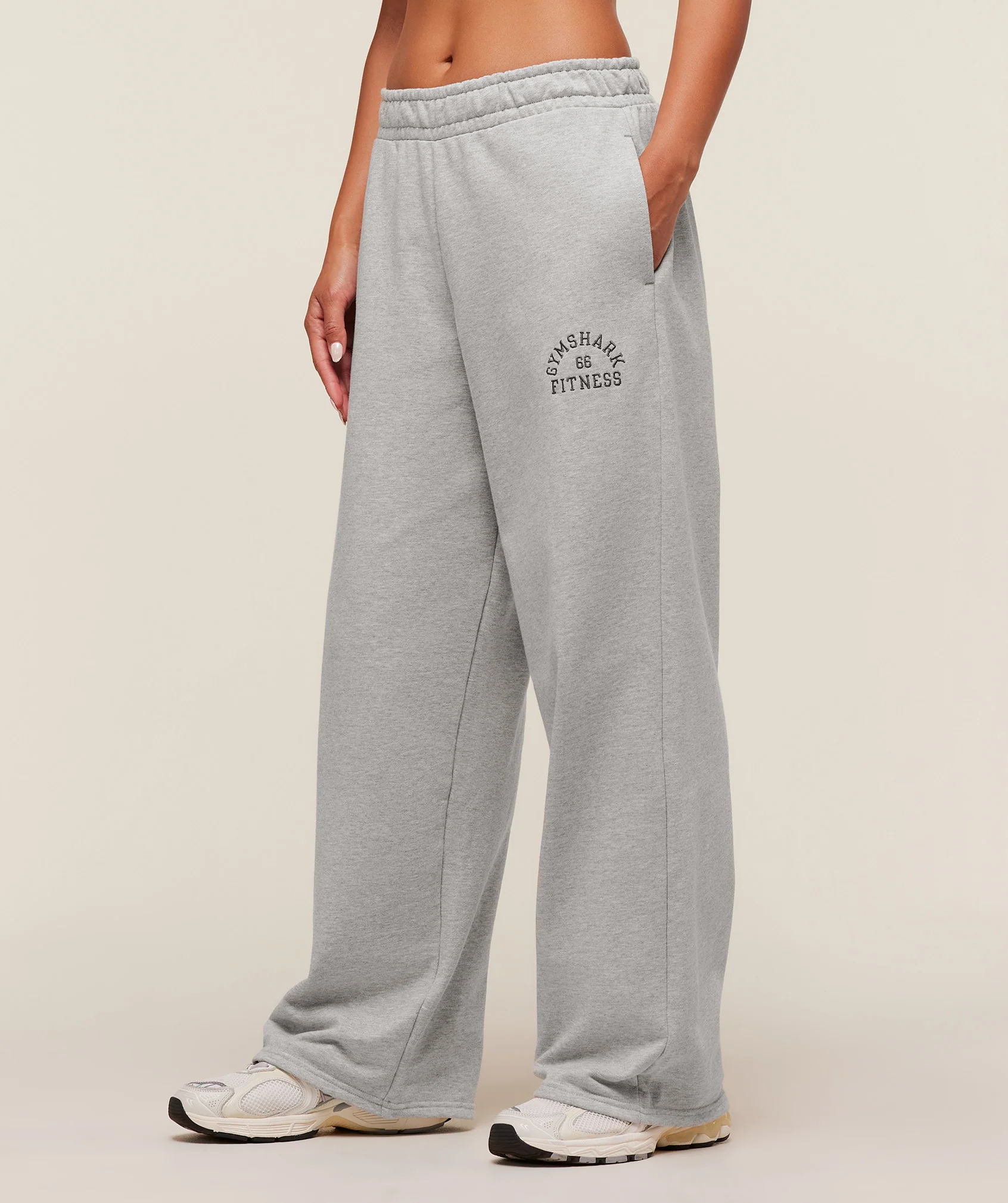 Gymshark Fitness Embroidered Graphic Wide Leg Joggers - Light Grey Core Marl