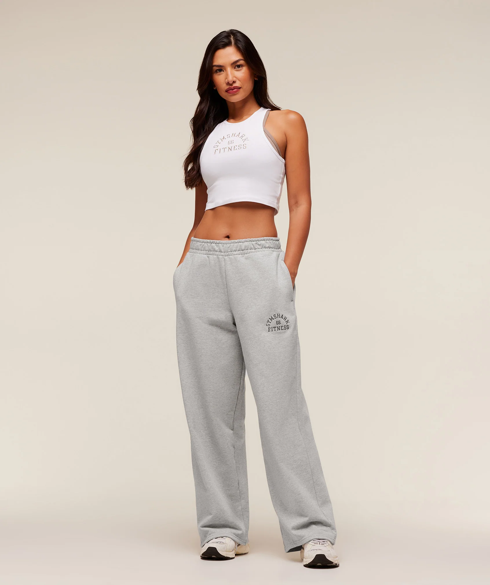 Gymshark Fitness Embroidered Graphic Wide Leg Joggers - Light Grey Core Marl - Image 4