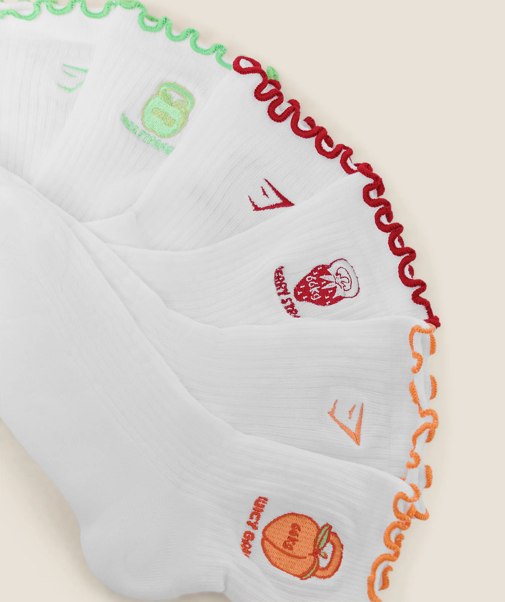 Gymshark Fruity Graphic Midi Frill Socks 3pk - White - Image 2