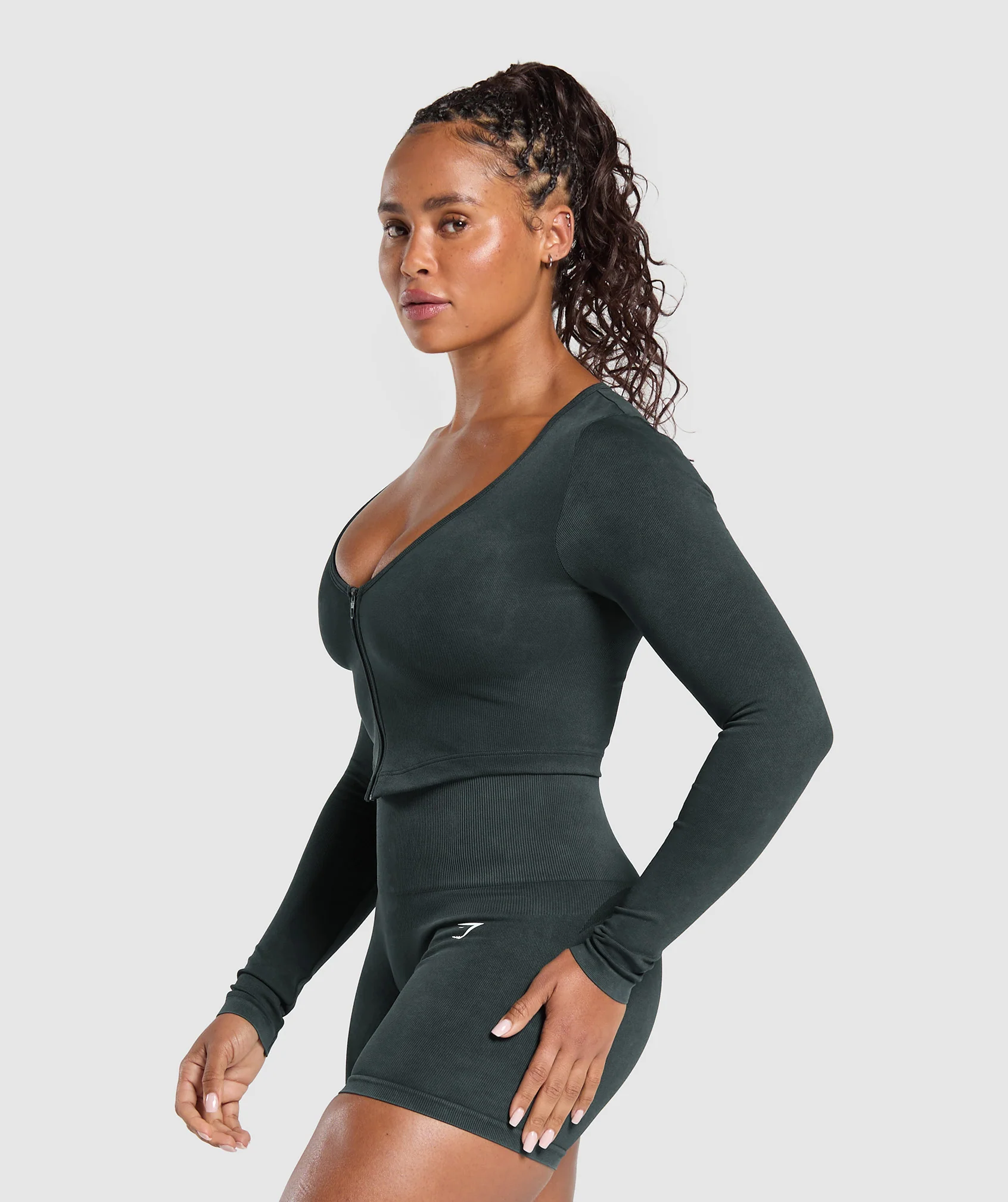 Gymshark Gains Seamless Washed Zip Up Jacket - Black - Image 3