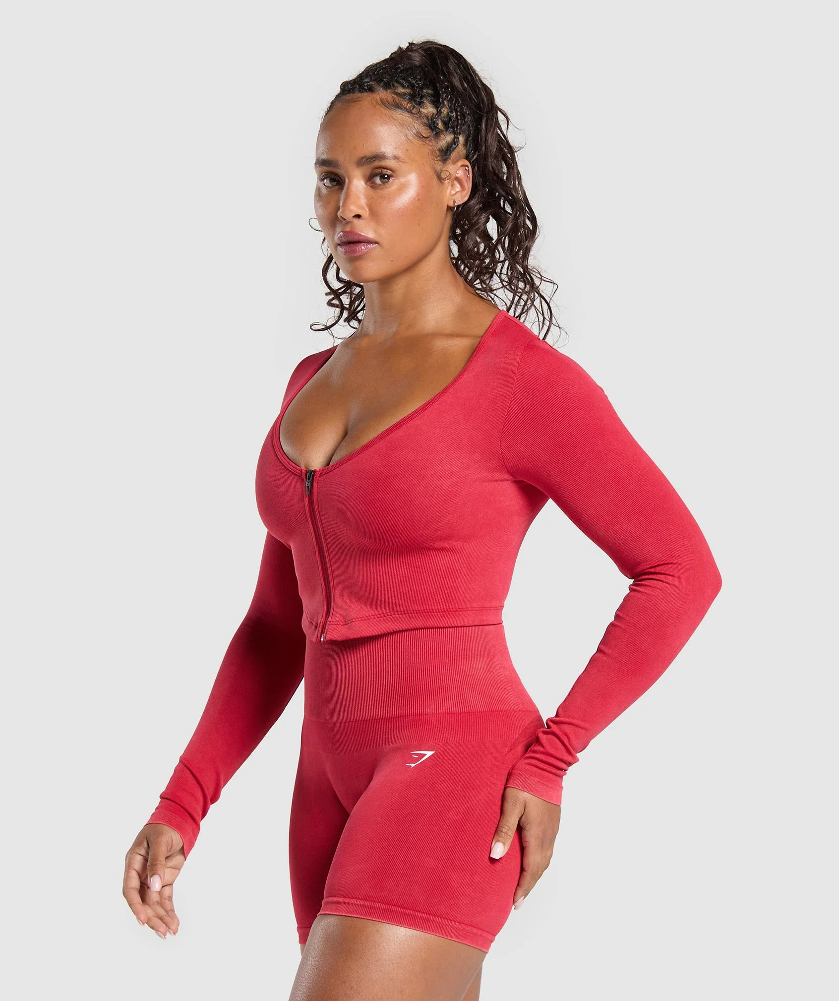Gymshark Gains Seamless Washed Zip Up Jacket - Carmine Red - Image 3