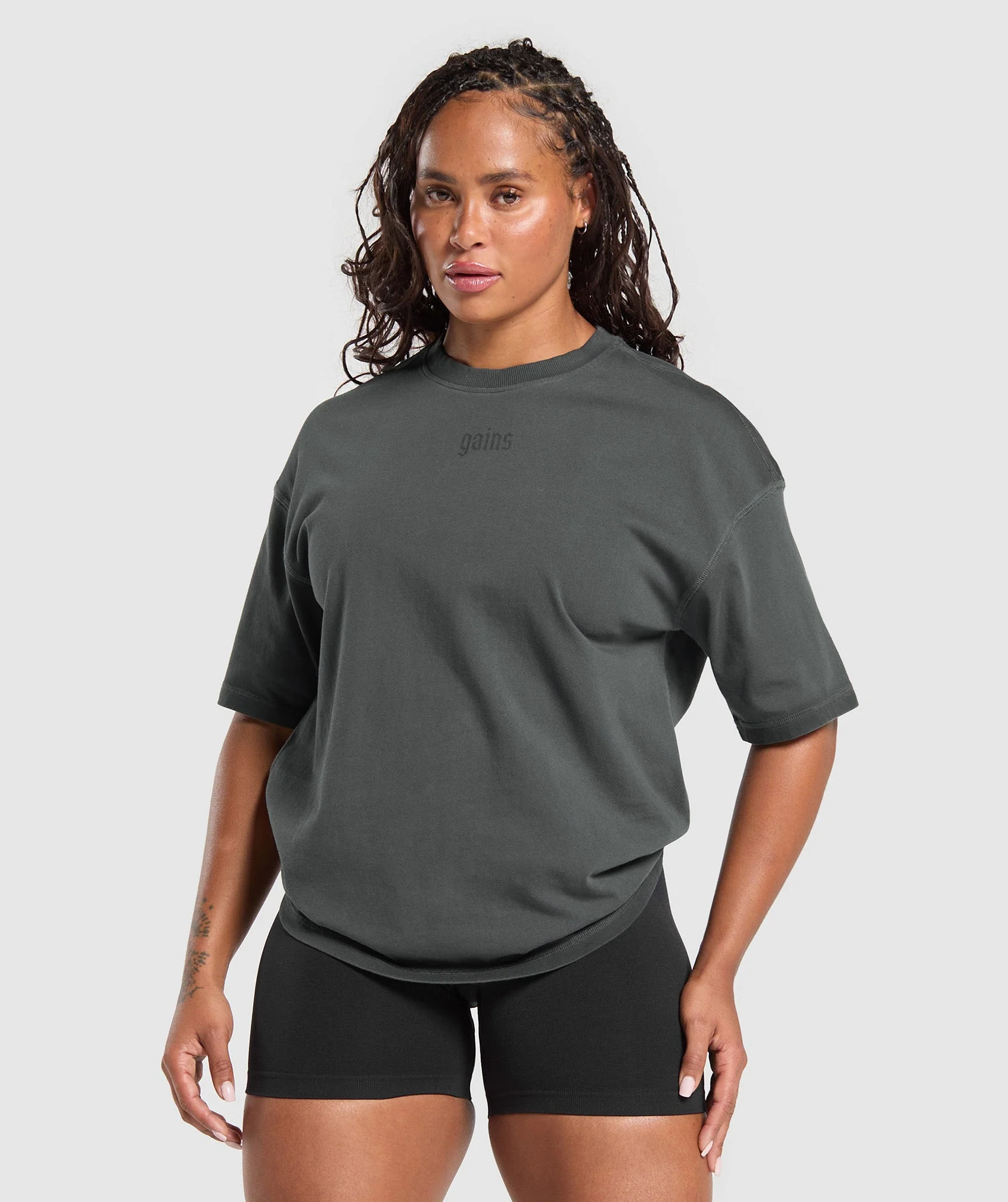 Gymshark Gains Washed Heavyweight Cotton T-Shirt - Asphalt Grey/Black - Image 5