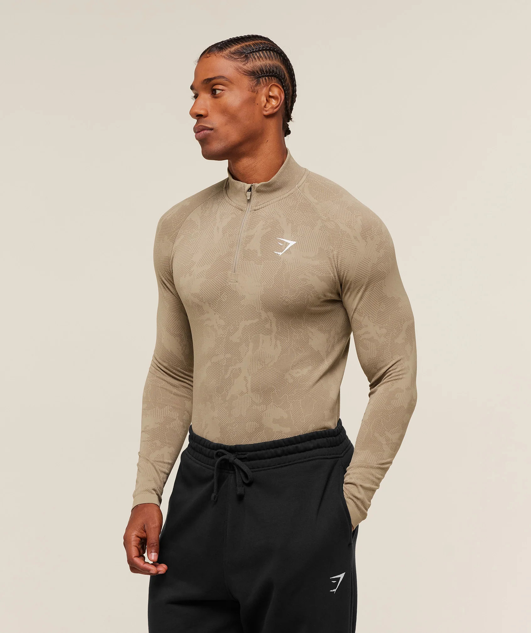 Gymshark Geo Seamless 1/4 Zip - Cement Brown/Soul Brown - Image 3
