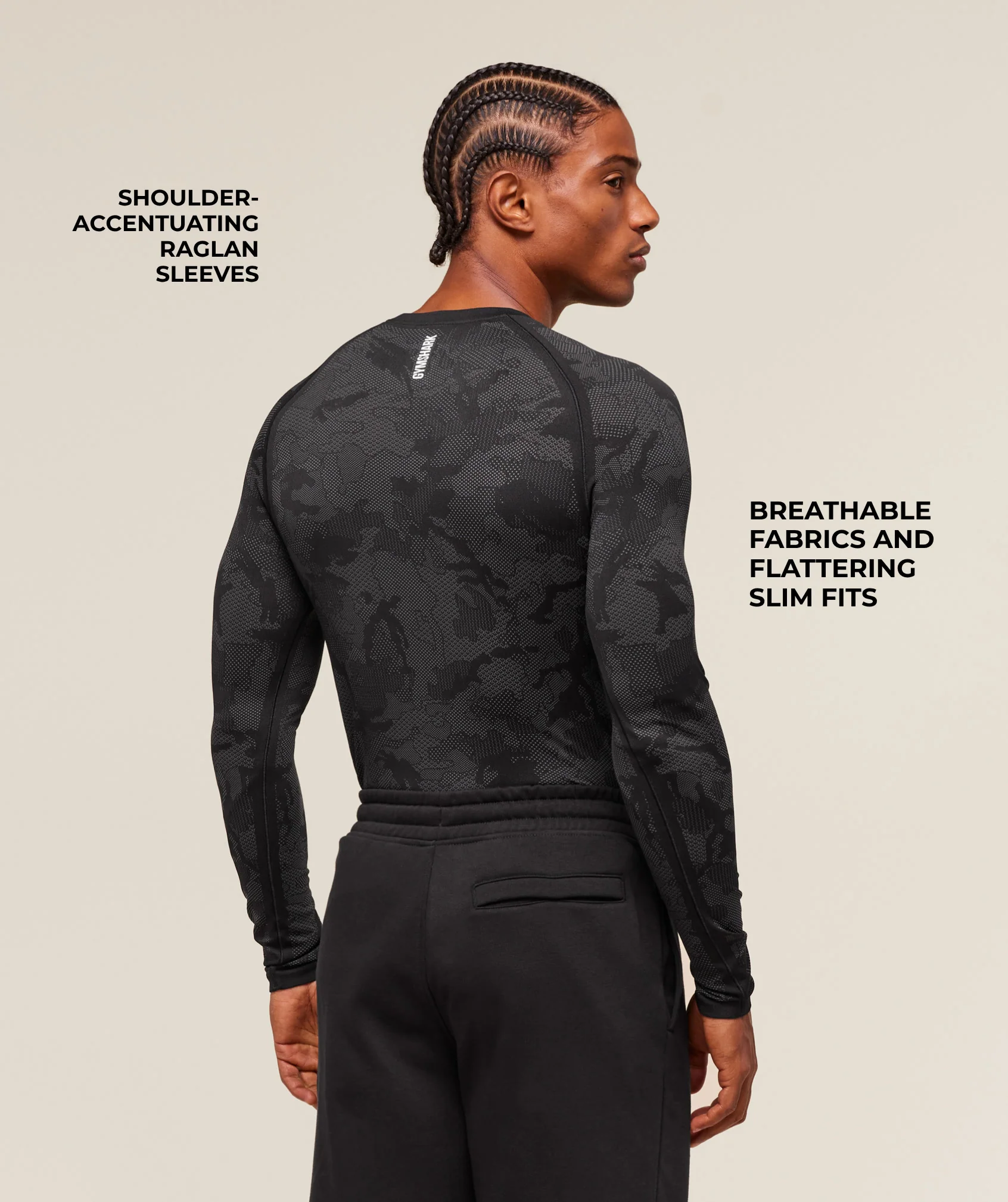 Gymshark Geo Seamless Long Sleeve T-Shirt - Black/Charcoal Grey - Image 2