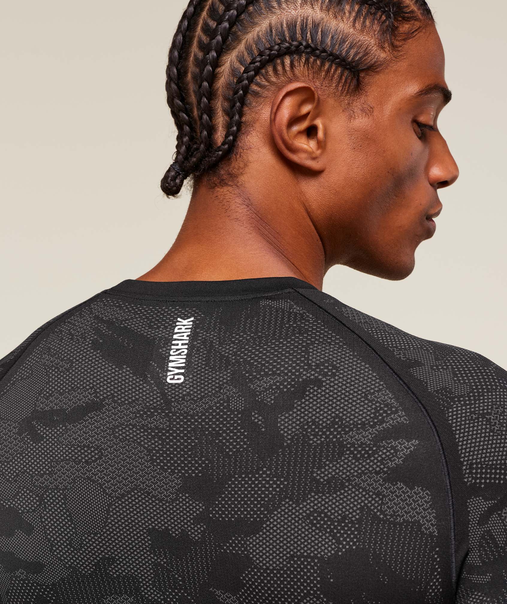 Gymshark Geo Seamless Long Sleeve T-Shirt - Black/Charcoal Grey - Image 5
