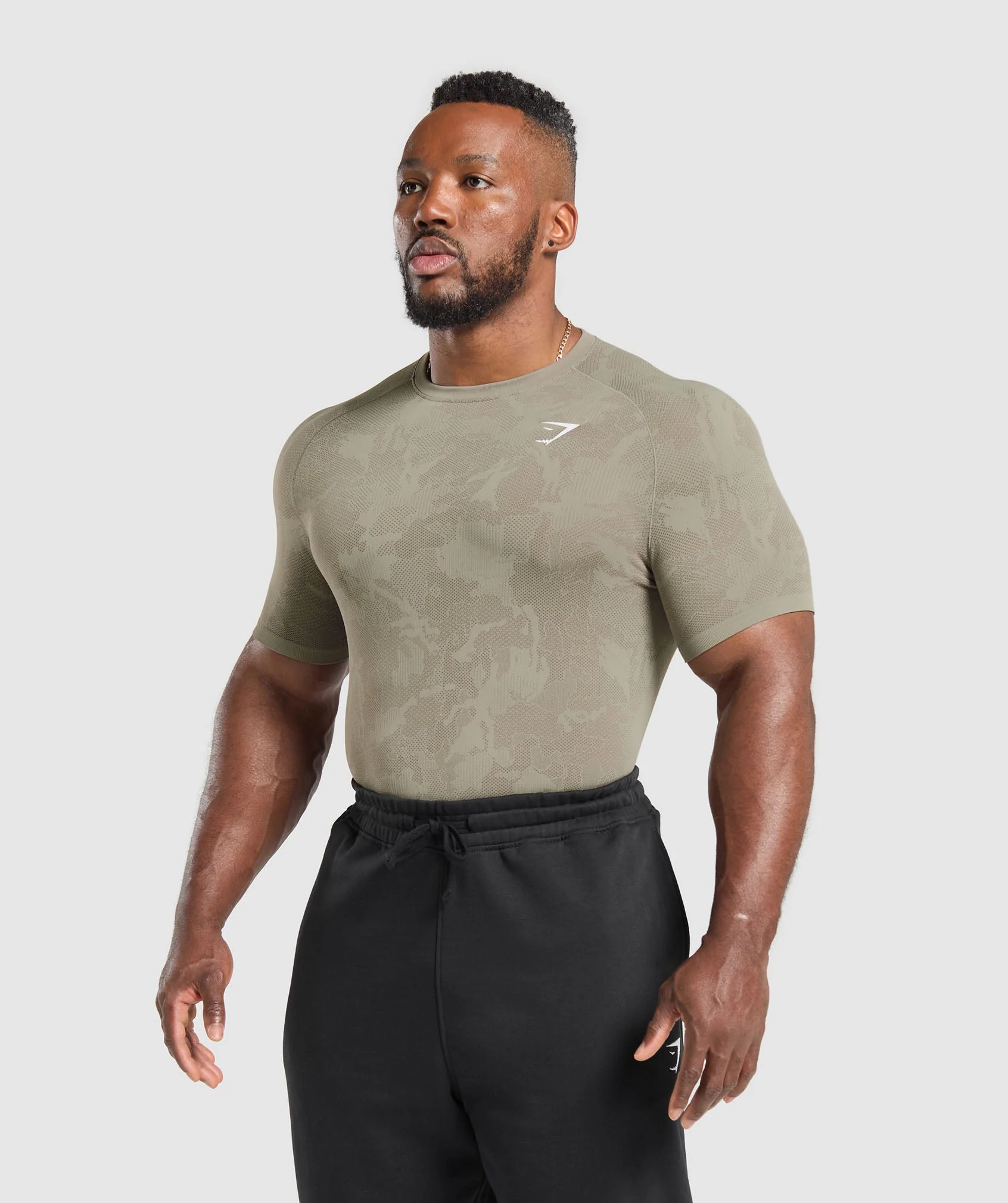 Gymshark Geo Seamless T-Shirt - Linen Brown/Camo Brown - Image 3