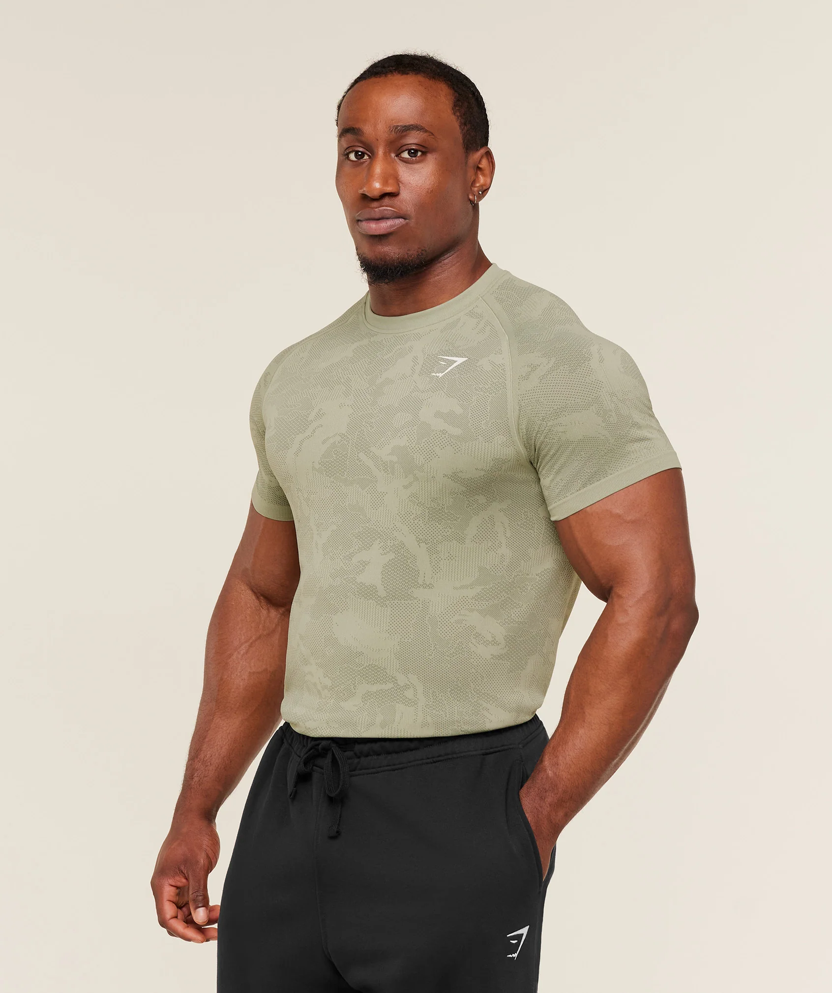 Gymshark Geo Seamless T-Shirt -  Haze Green /  Unit Green - Image 3