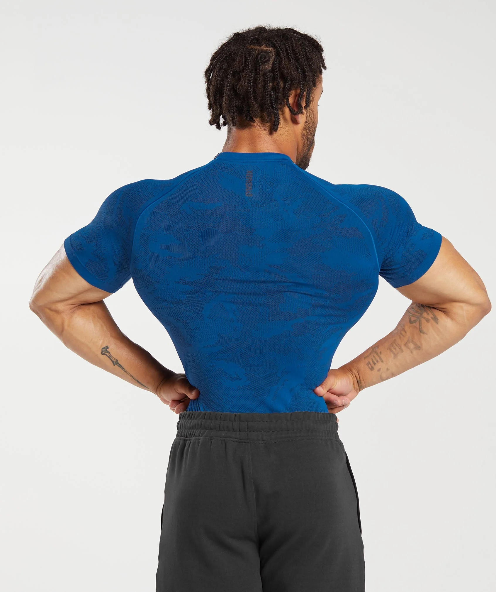 Gymshark Geo Seamless T-Shirt - Vintage Blue/Navy - Image 2