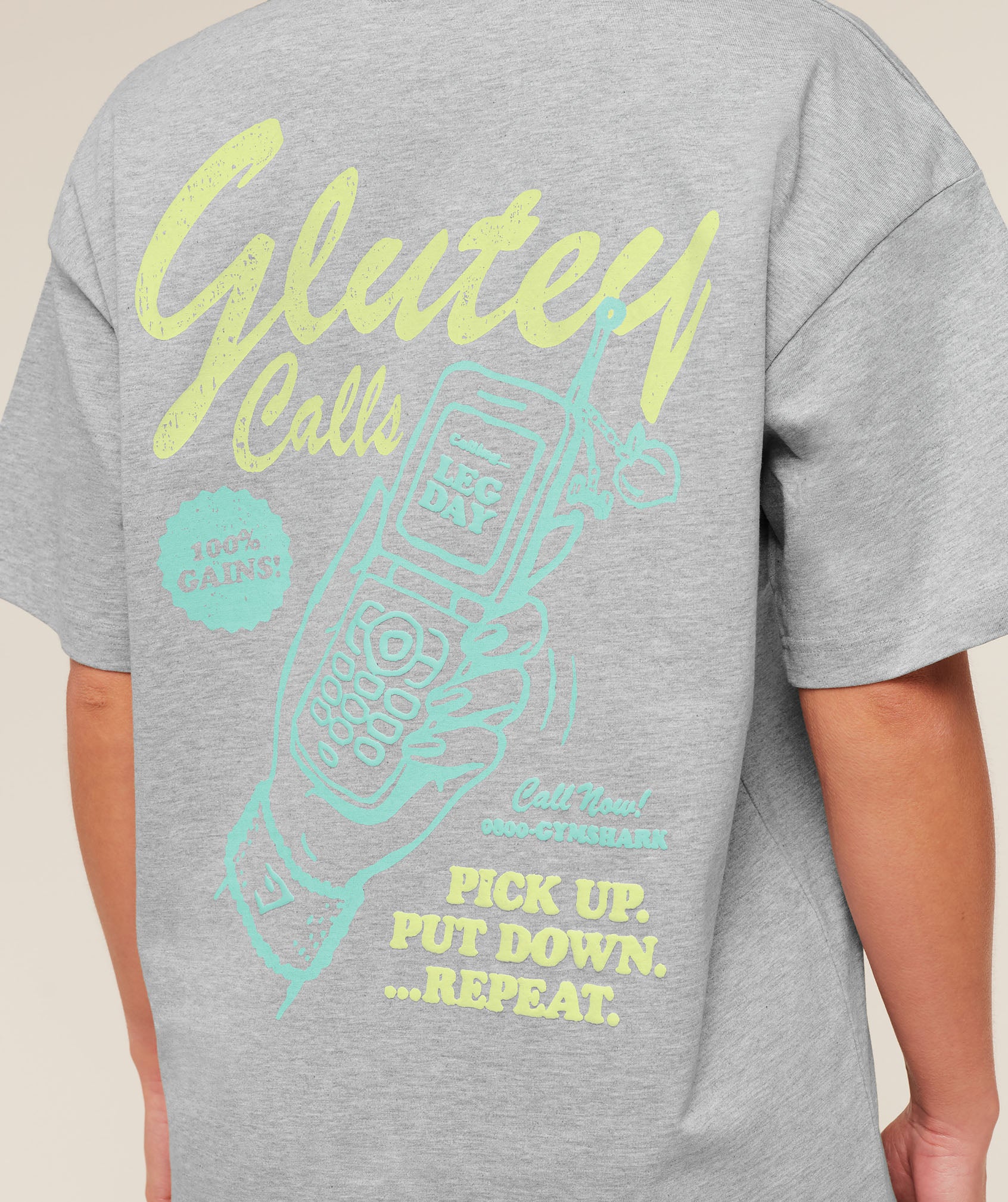 Gymshark Glutey Calls Graphic T-Shirt - Light Grey Core Marl - Image 5
