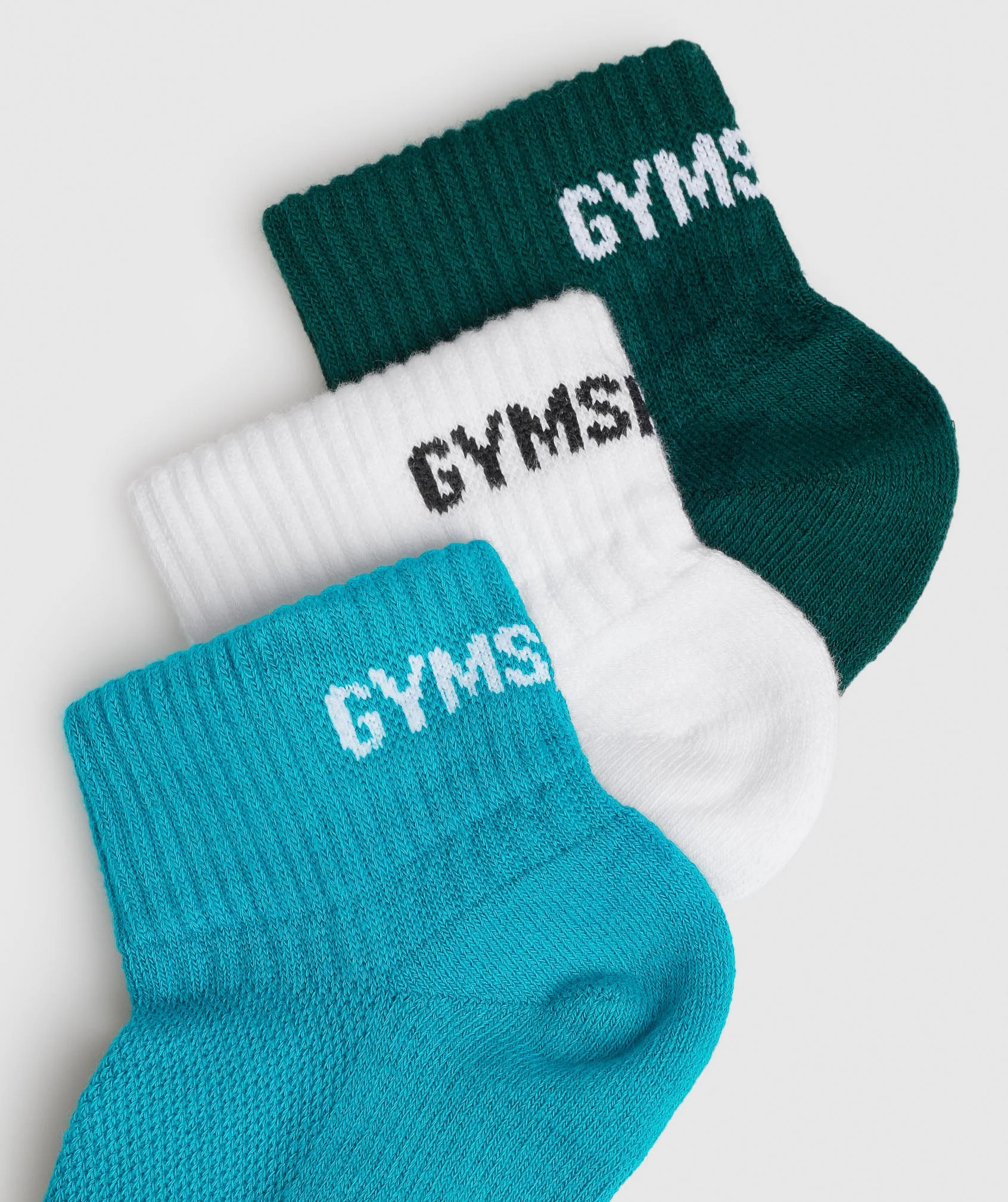 Gymshark Jacquard Quarter Socks 3pk - Forest Green/White/Seafoam Blue - Image 2