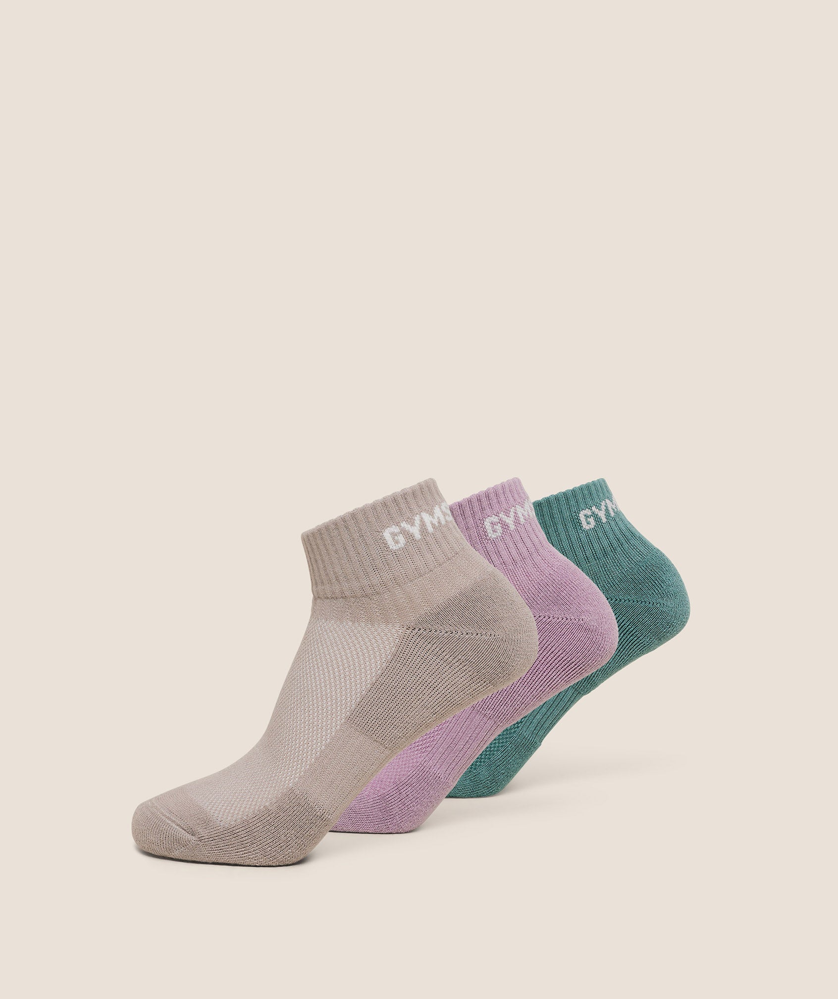 Gymshark Jacquard Quarter Socks 3pk - Muted Teal/Warm Lilac/Mushroom Grey