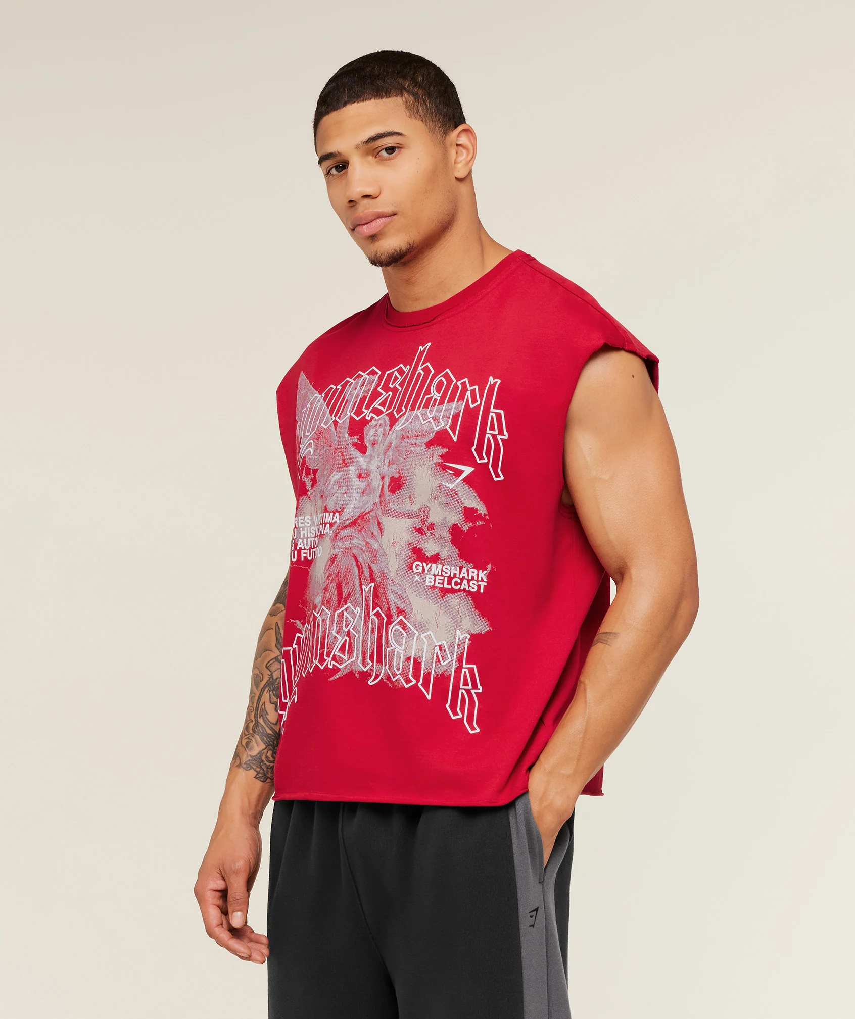 Gymshark x Carlos Belcast Cut off Tee - Carmine Red - Image 3