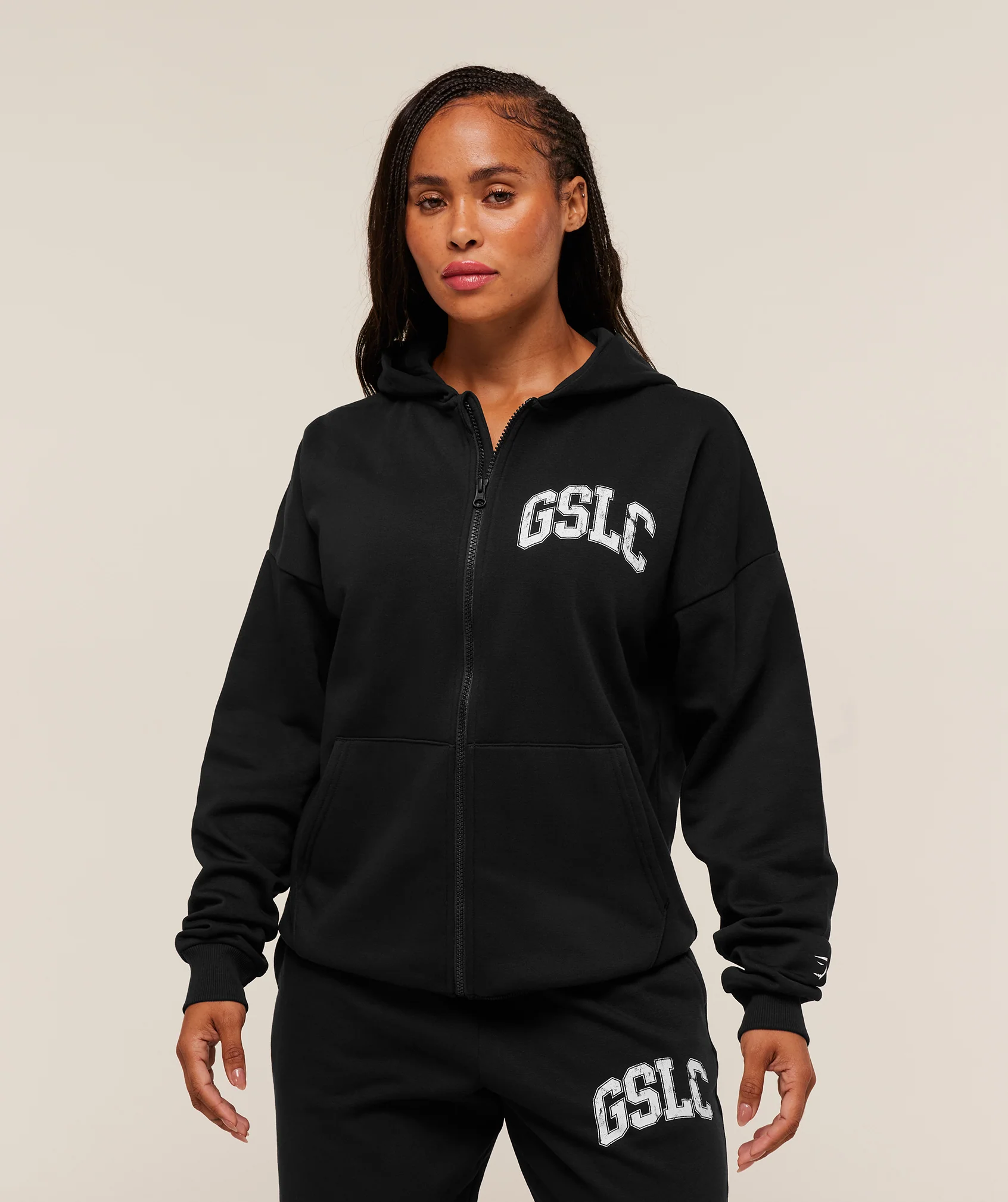Gymshark GSLC Graphic Zip Up Hoodie - Black - Image 2