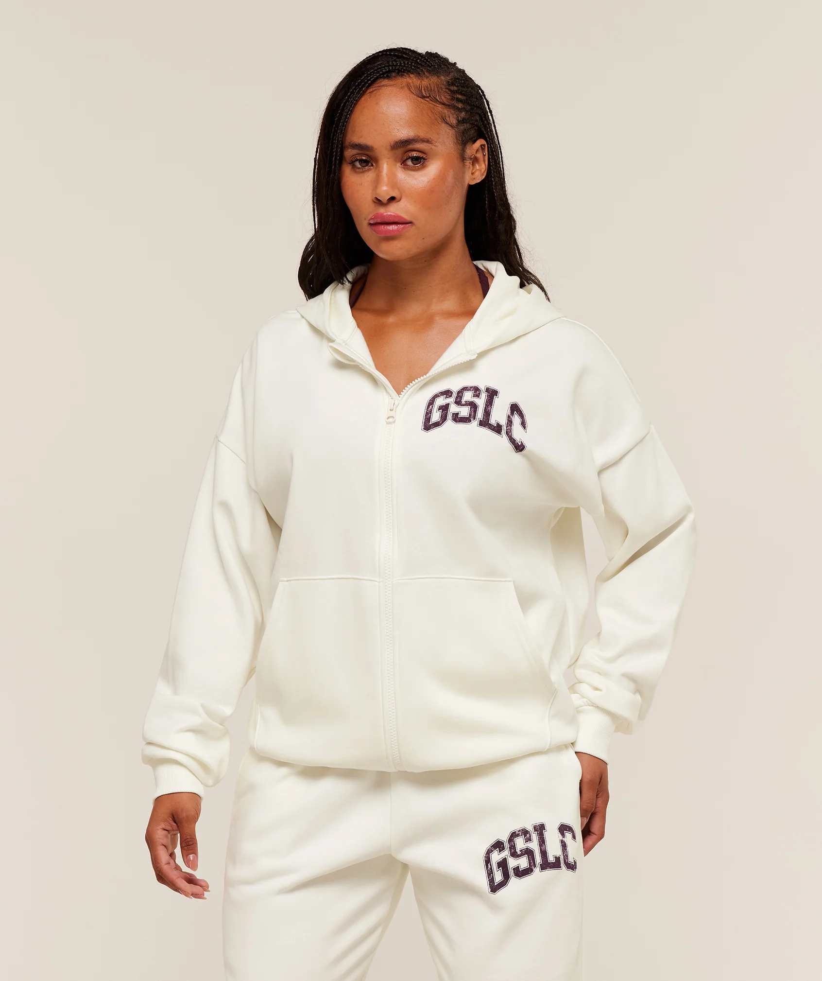 Gymshark GSLC Graphic Zip Up Hoodie - Soft White - Image 2