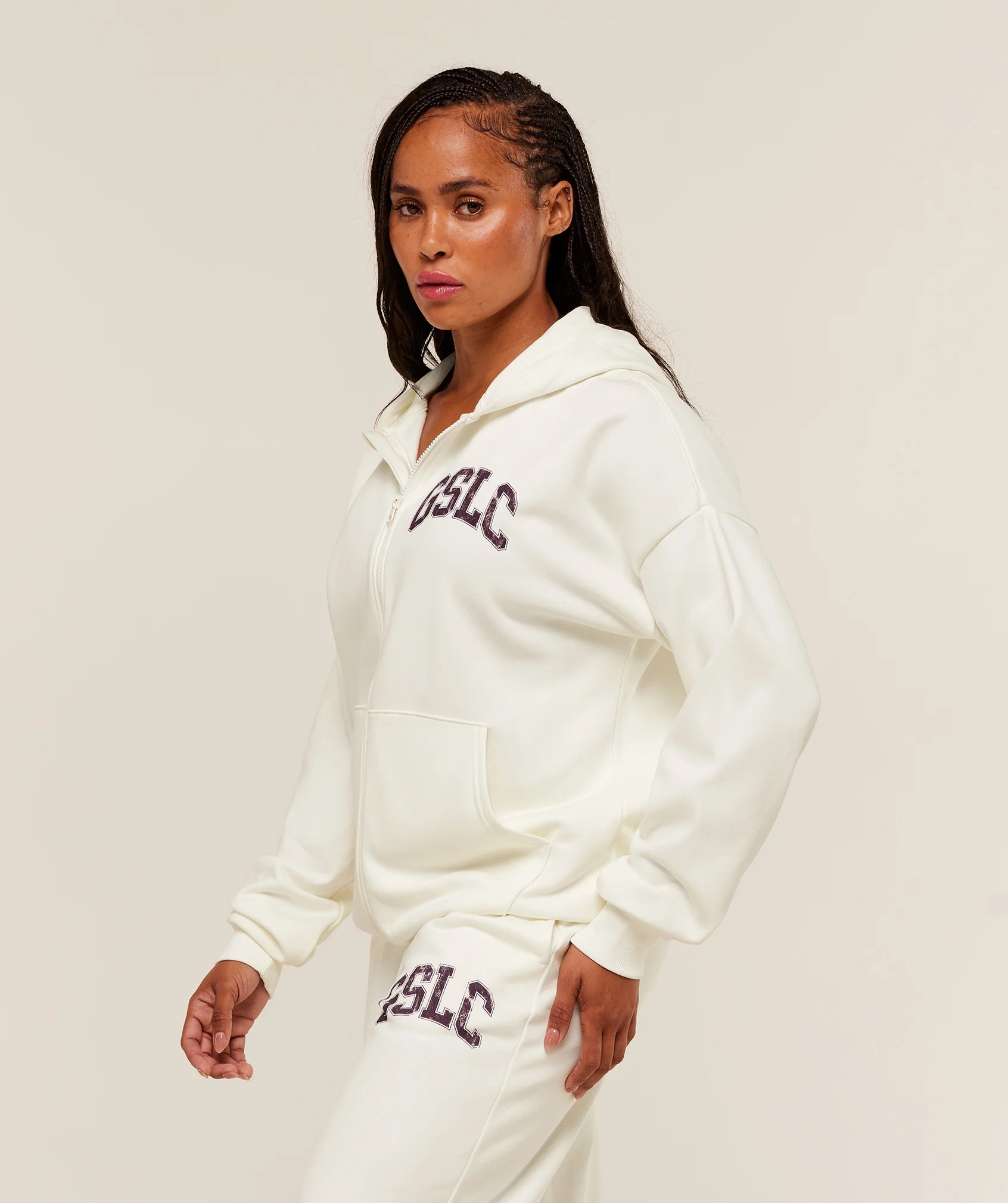 Gymshark GSLC Graphic Zip Up Hoodie - Soft White - Image 3