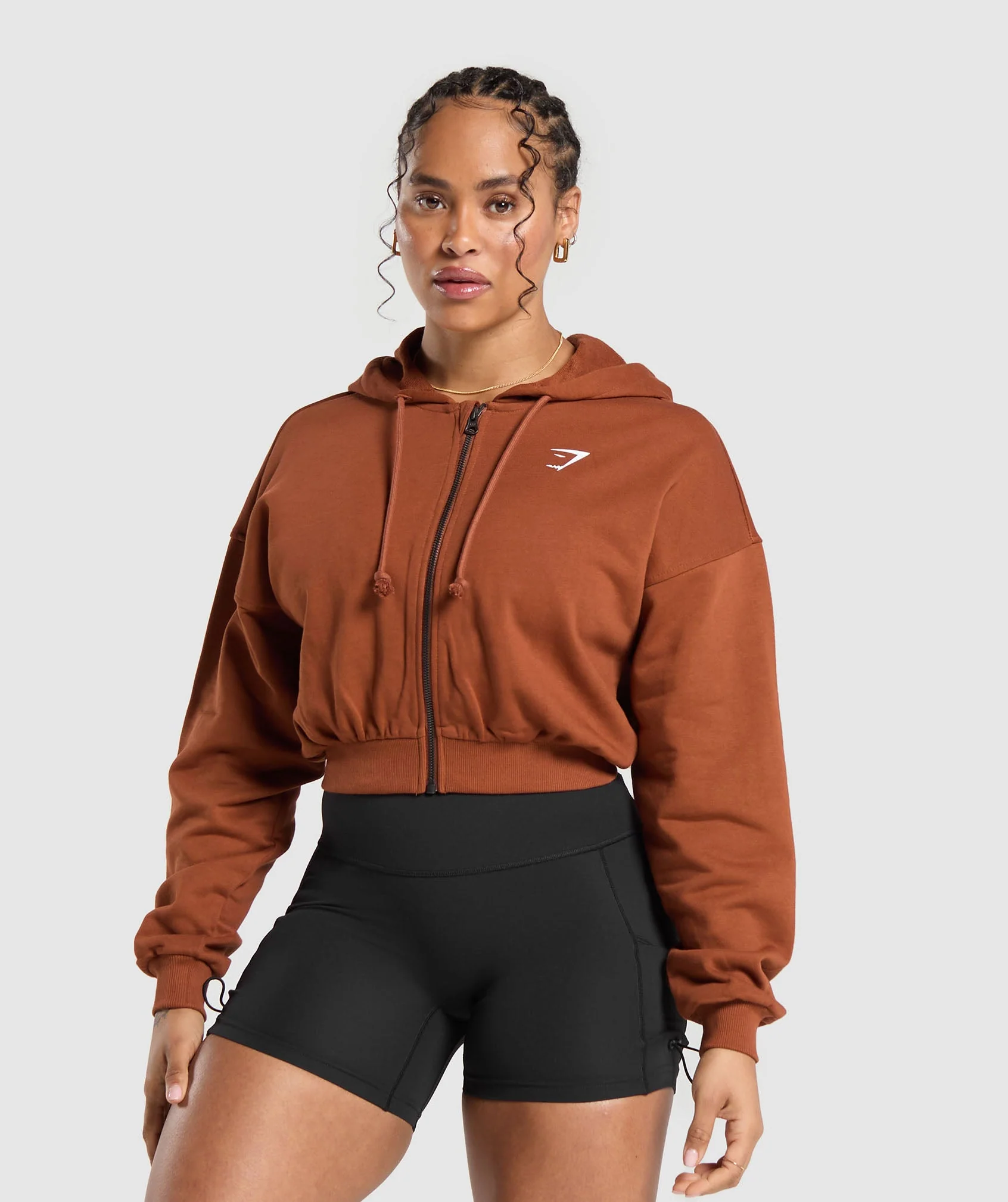 Gymshark Gymshark Power Midi Zip Hoodie - Copper Brown - Image 2