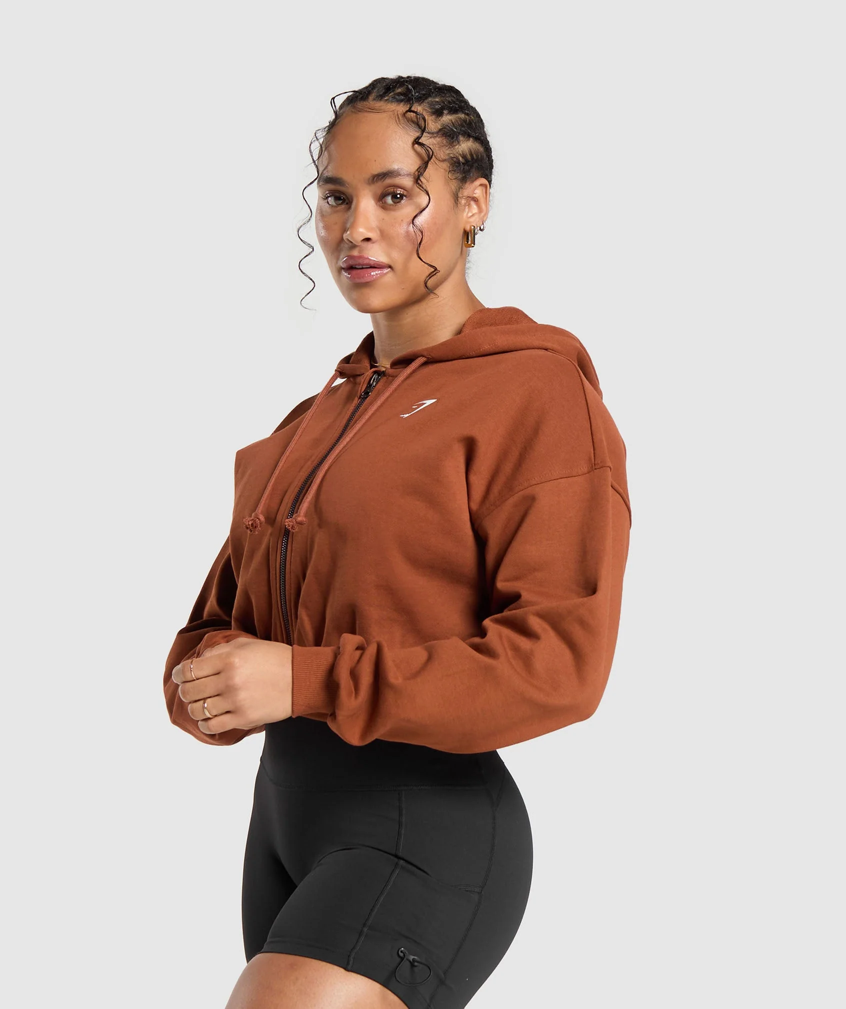 Gymshark Gymshark Power Midi Zip Hoodie - Copper Brown - Image 3