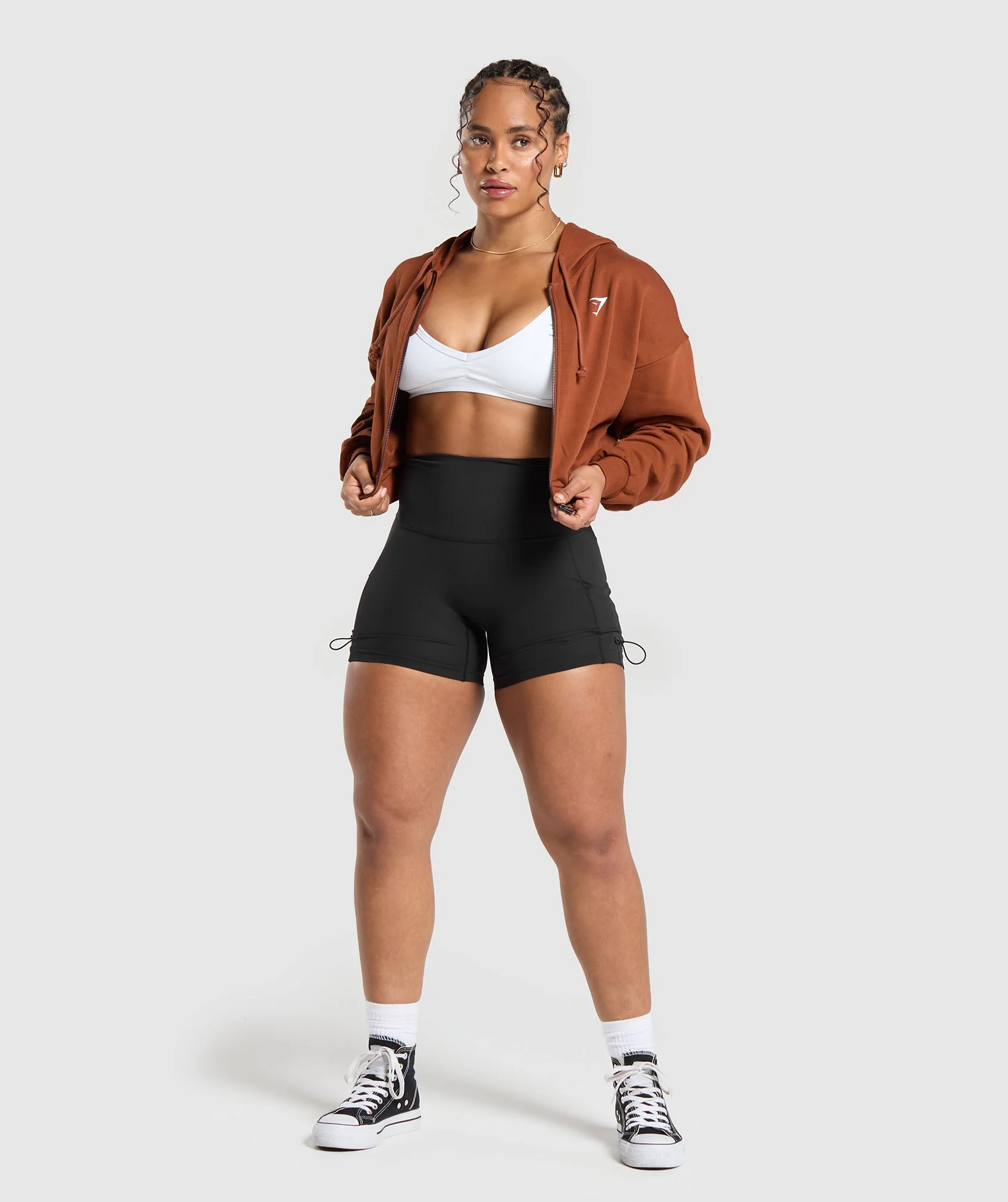 Gymshark Gymshark Power Midi Zip Hoodie - Copper Brown - Image 4
