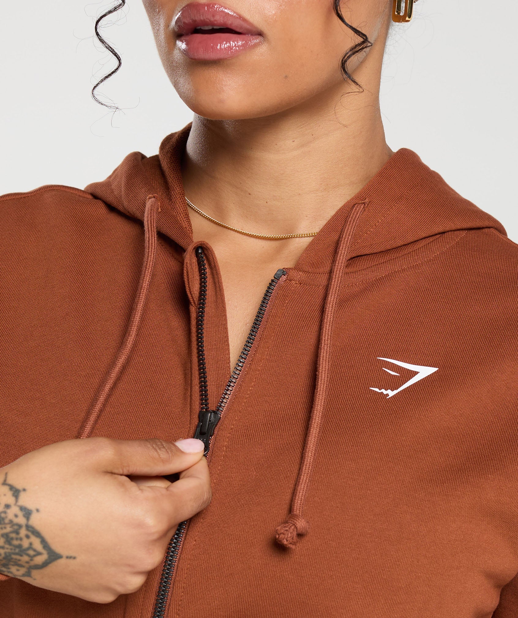 Gymshark Gymshark Power Midi Zip Hoodie - Copper Brown - Image 5