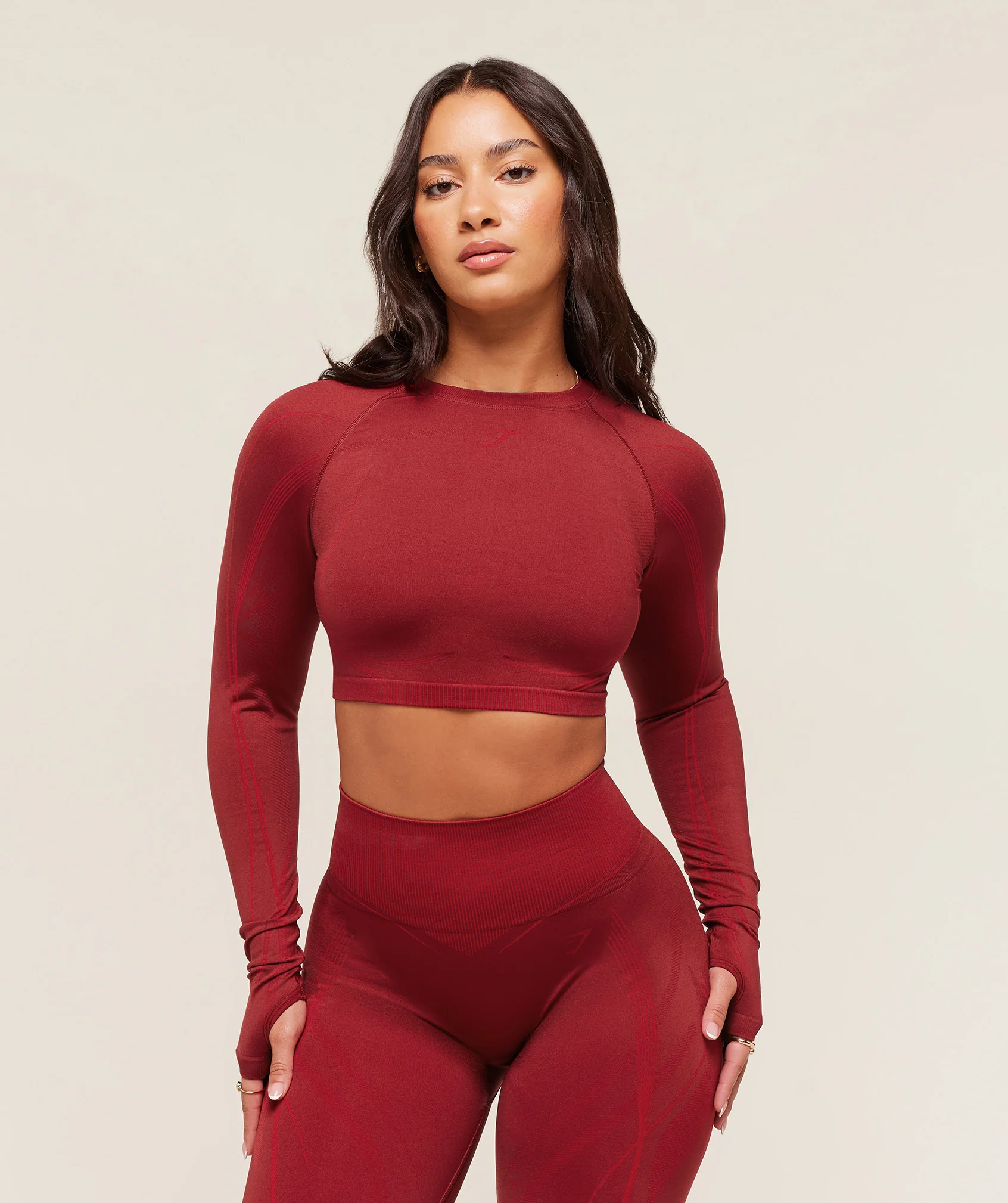 Gymshark x Analis Seamless Long Sleeve Crop Top - Reps Red/Carmine Red