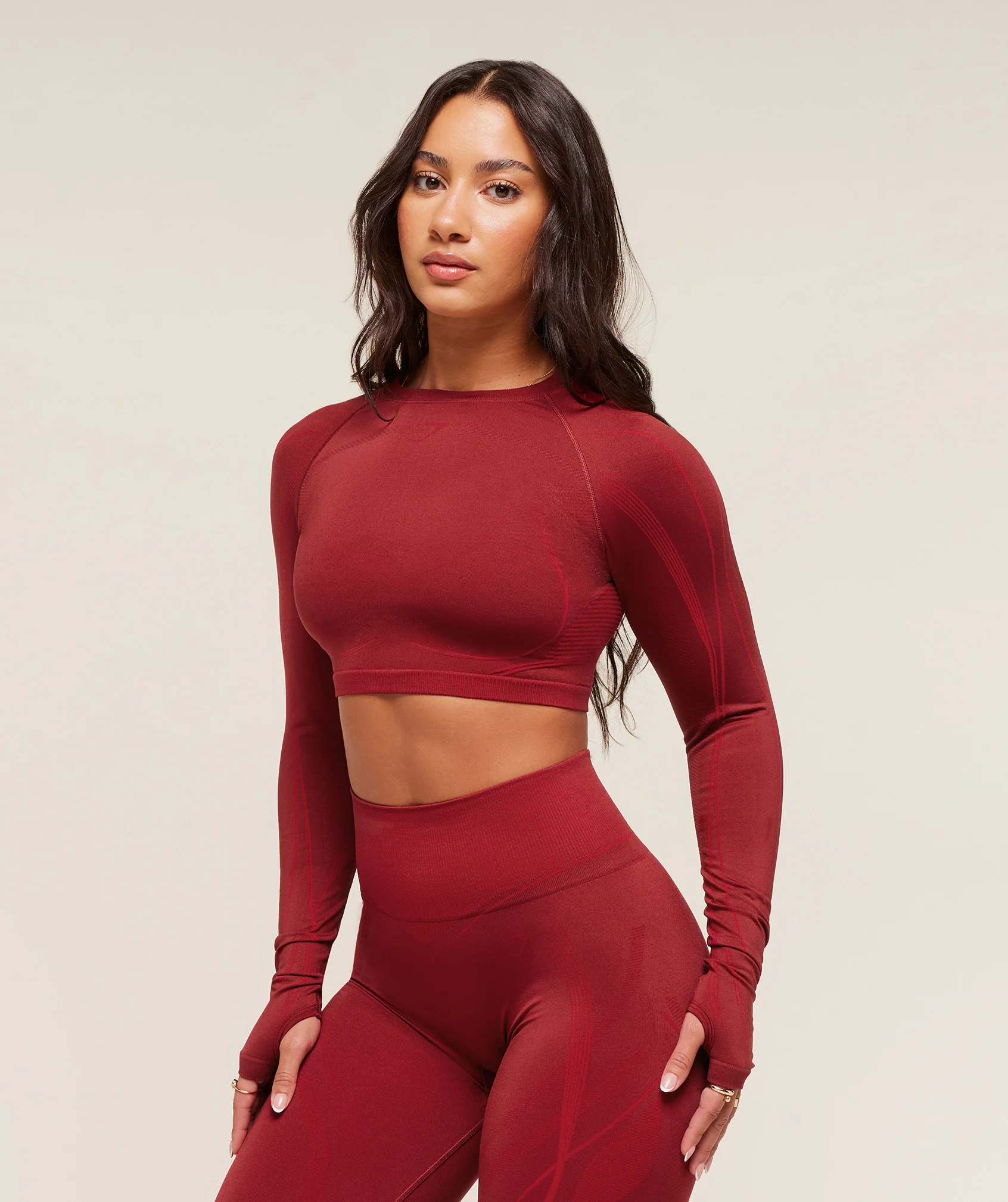 Gymshark x Analis Seamless Long Sleeve Crop Top - Reps Red/Carmine Red - Image 3