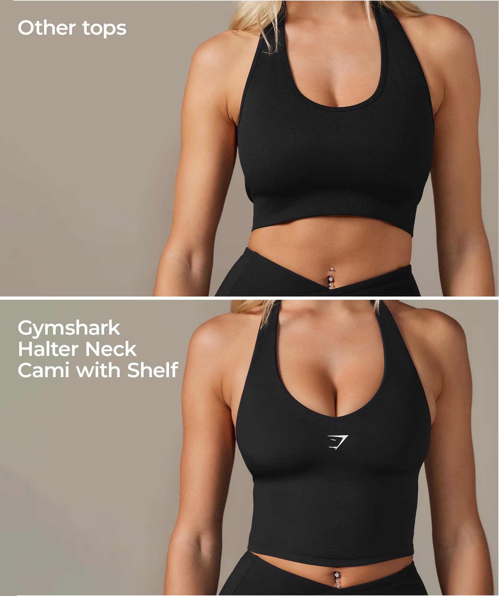 Gymshark Halter Neck Cami with Shelf - Black - Image 2