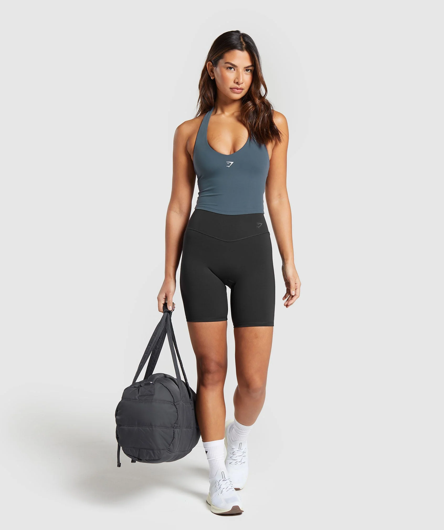 Gymshark Halter Neck Cami with Shelf - Titanium Blue - Image 4