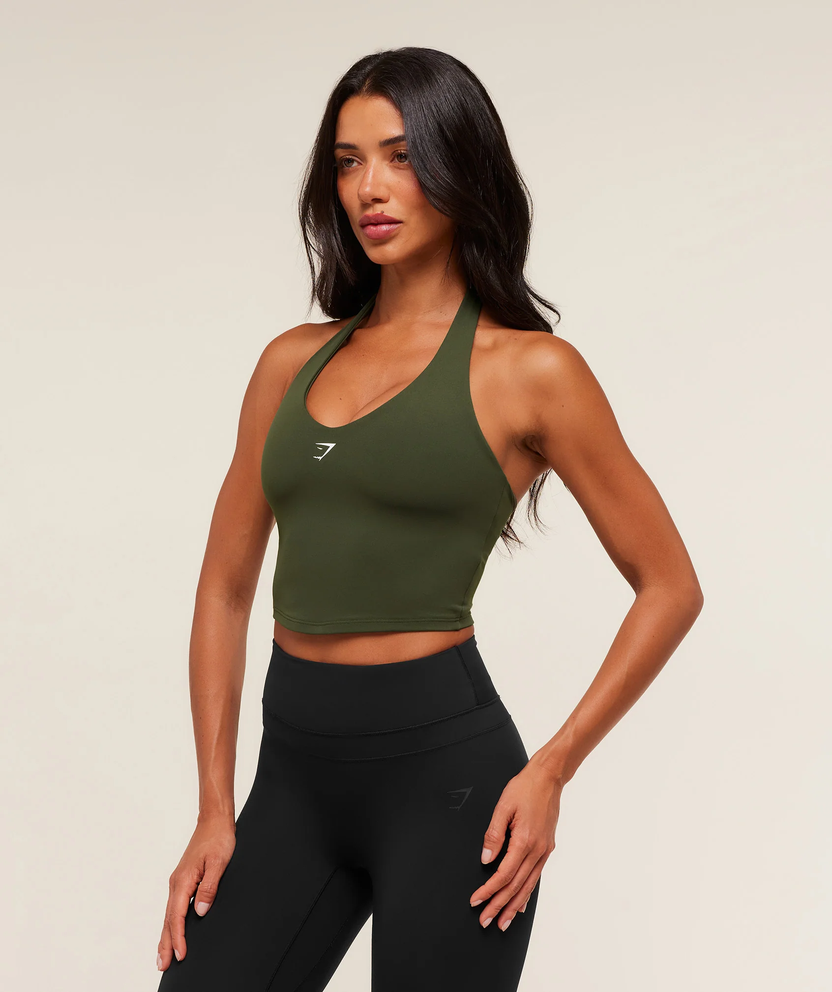 Gymshark Halter Neck Cami with Shelf - Winter Olive - Image 3