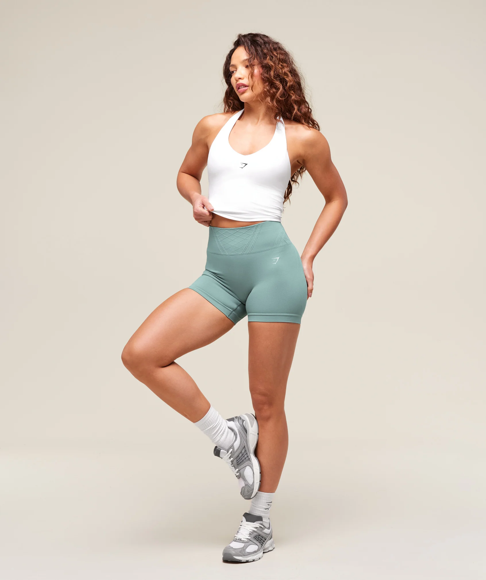 Gymshark Halter Neck Cami with Shelf - White - Image 4