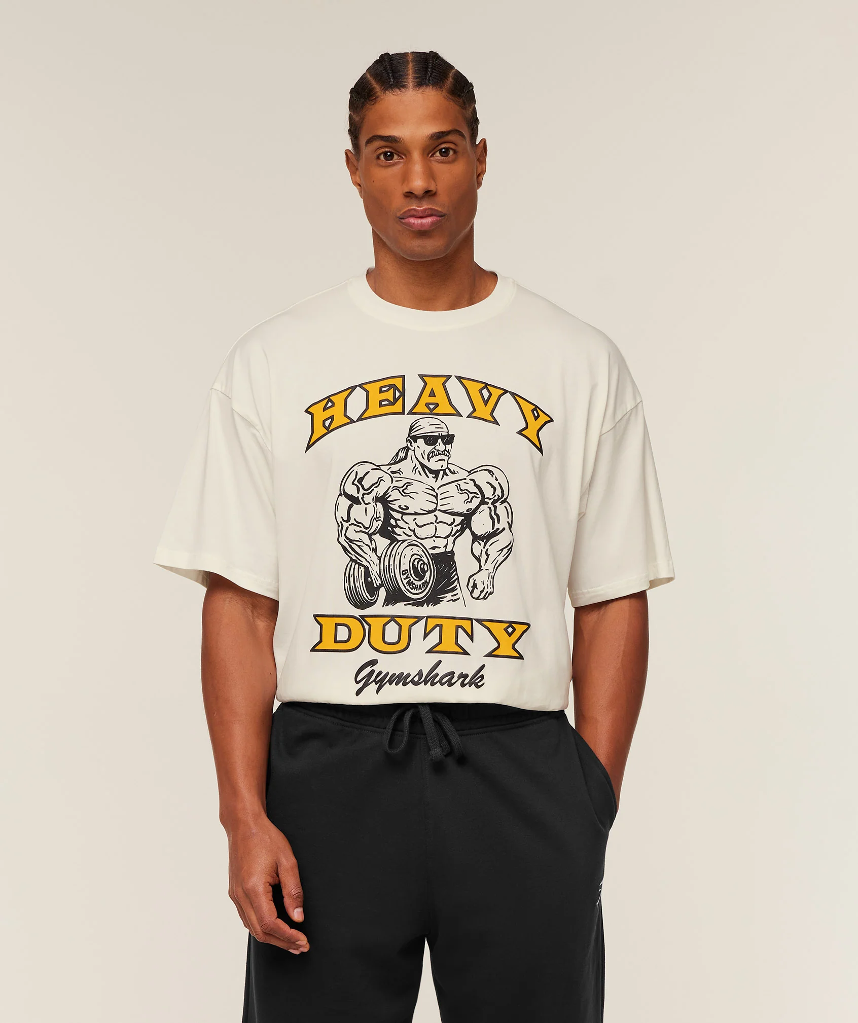 Gymshark Heavy Duty Bro Graphic T-Shirt - GS Soft White - Image 3
