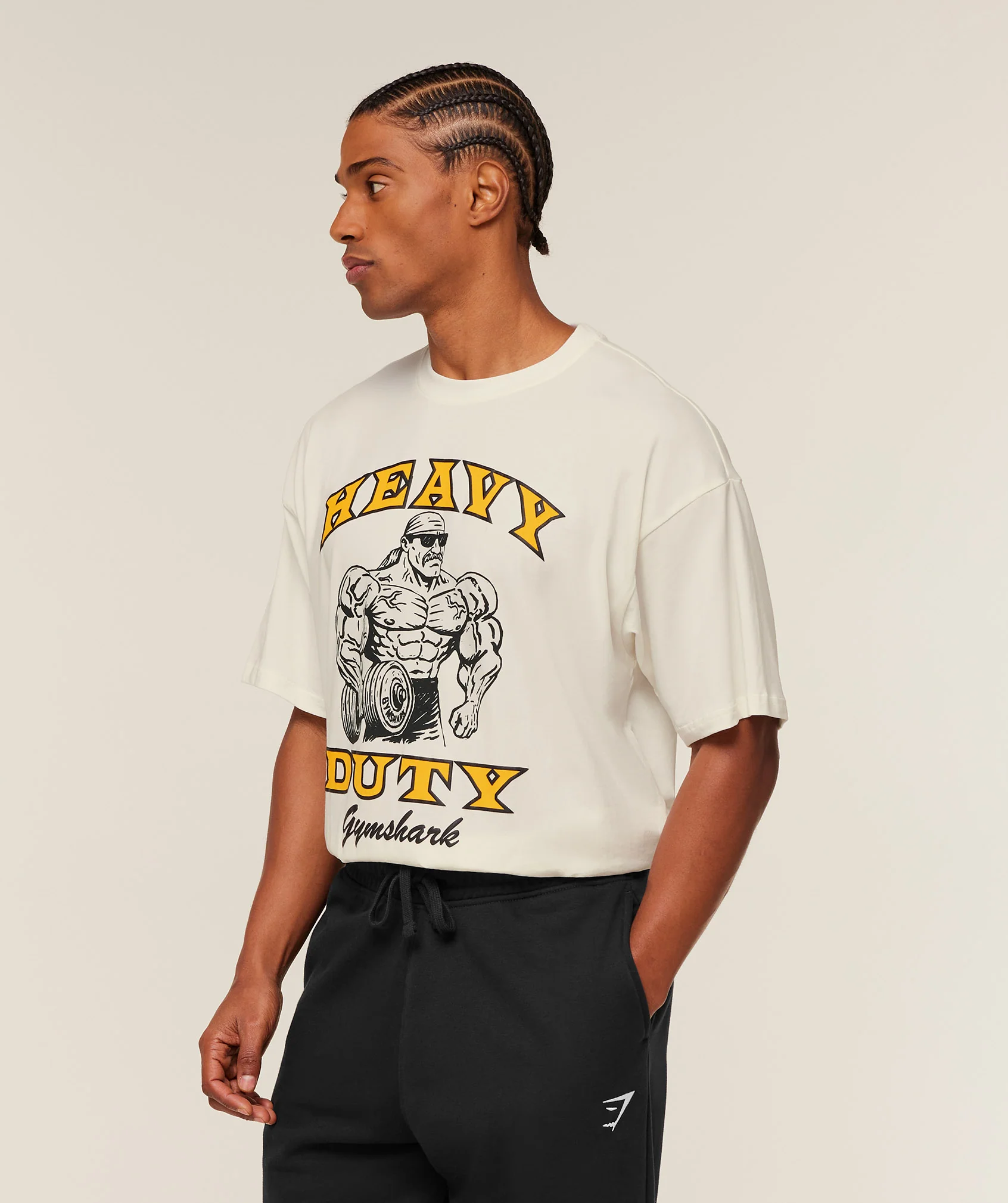 Gymshark Heavy Duty Bro Graphic T-Shirt - GS Soft White - Image 4
