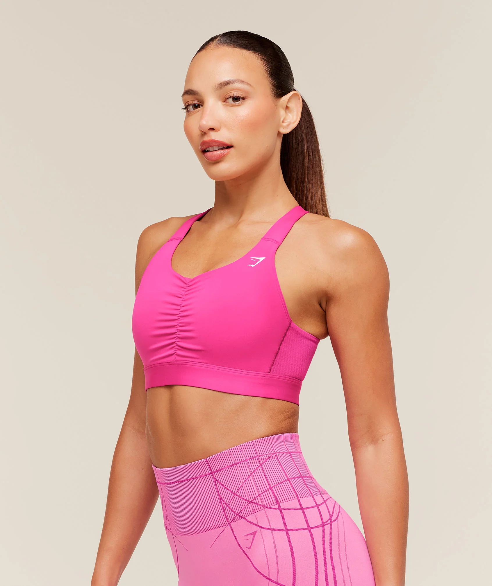 Gymshark High Support Ruched Sports Bra - Super-Set Pink - Image 3