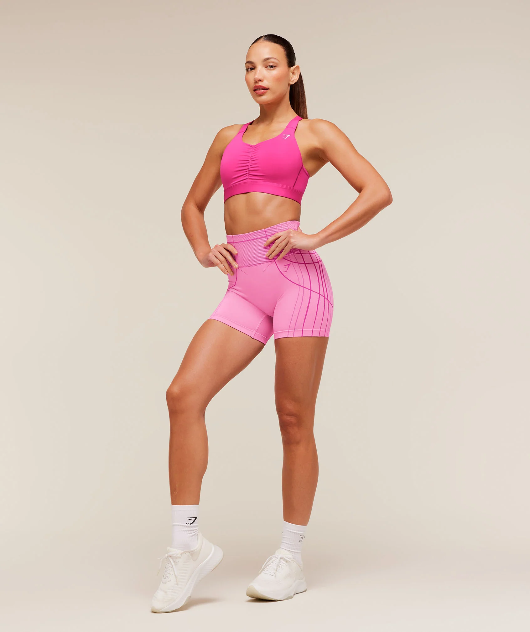 Gymshark High Support Ruched Sports Bra - Super-Set Pink - Image 8