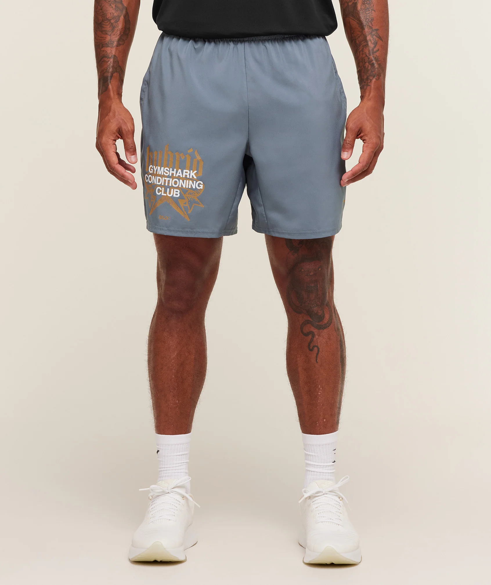 Gymshark Hybrid Graphic 7" Shorts - Iron Blue