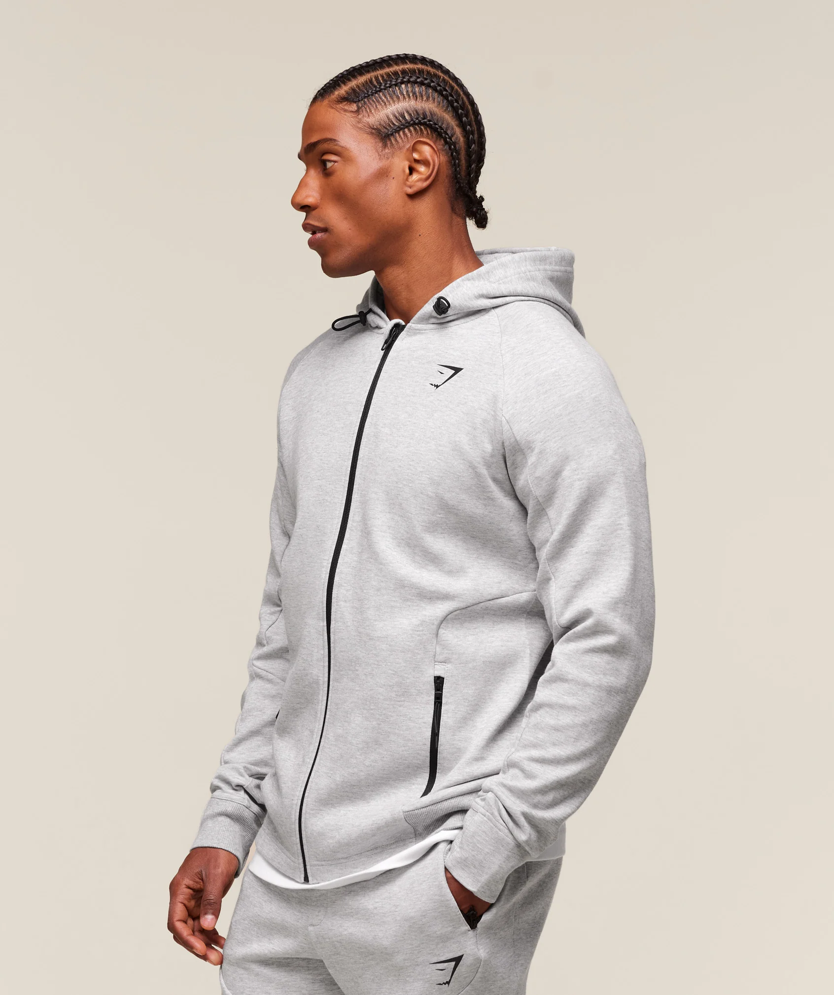 Gymshark Interlock Tech Zip Up Hoodie - Light Grey Core Marl - Image 4