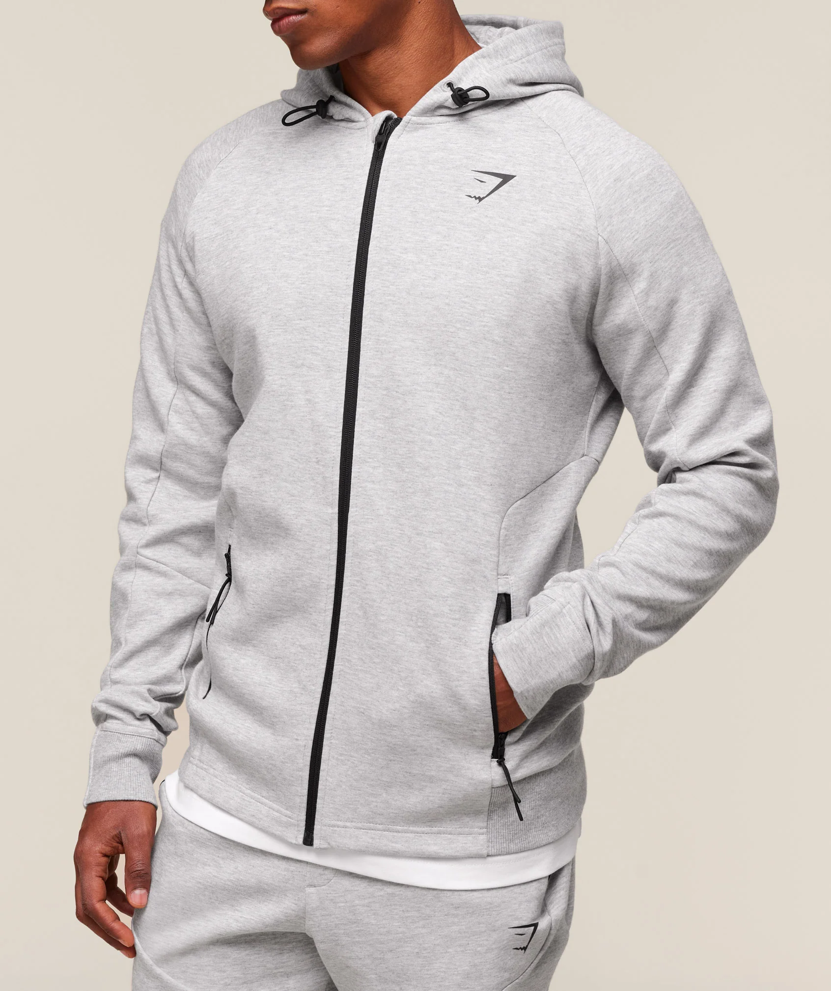 Gymshark Interlock Tech Zip Up Hoodie - Light Grey Core Marl - Image 5