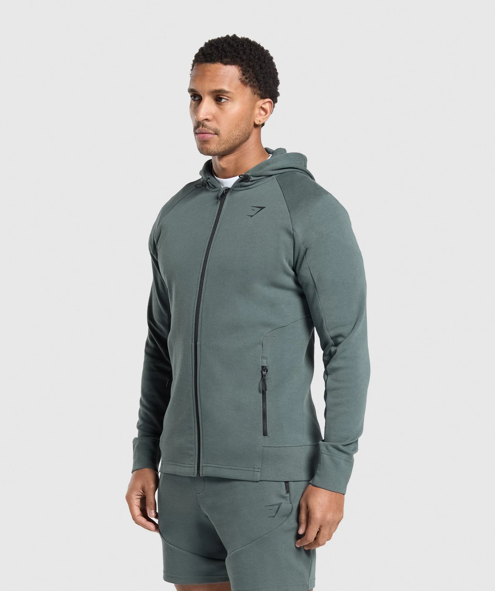 Gymshark Interlock Tech Zip Up Hoodie - Slate Teal - Image 3