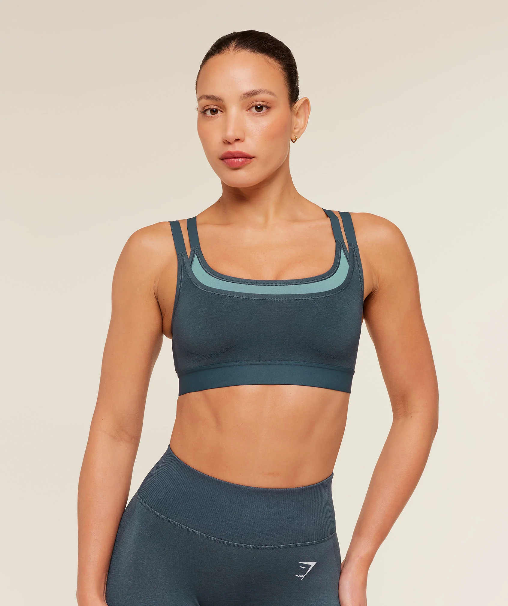 Gymshark Interval Seamless Medium Support Sports Bra - Stealth Blue/Storm Blue
