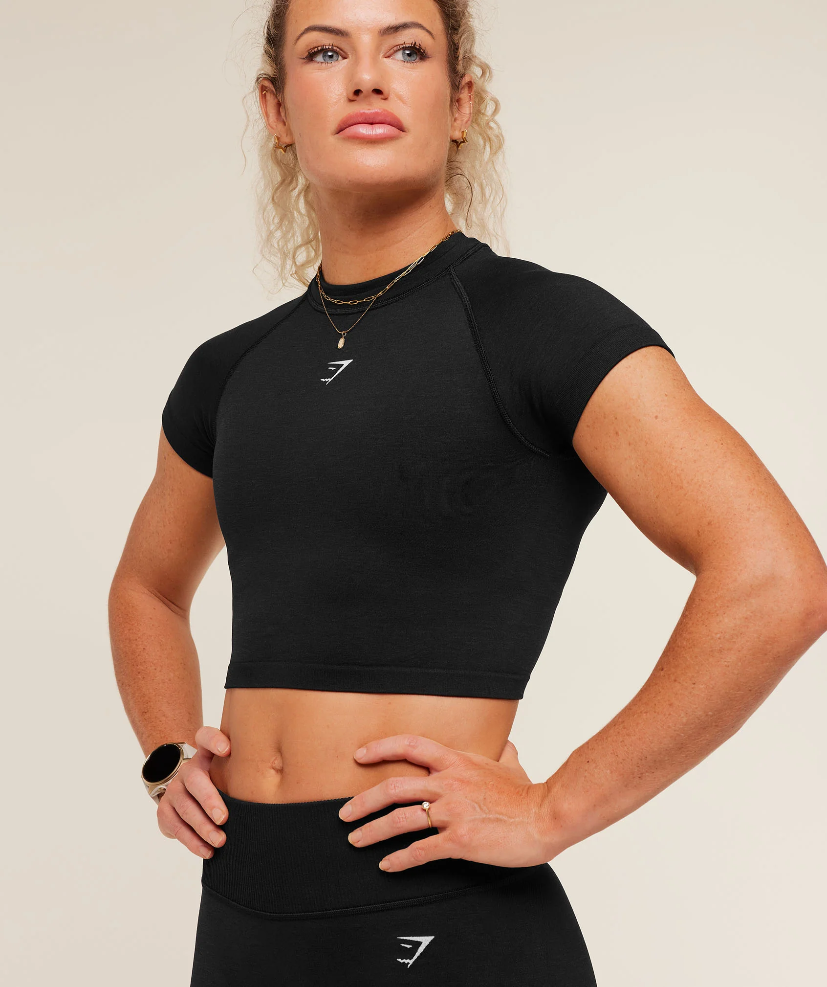 Gymshark Interval Seamless Short Sleeve Crop Top - Black - Image 6