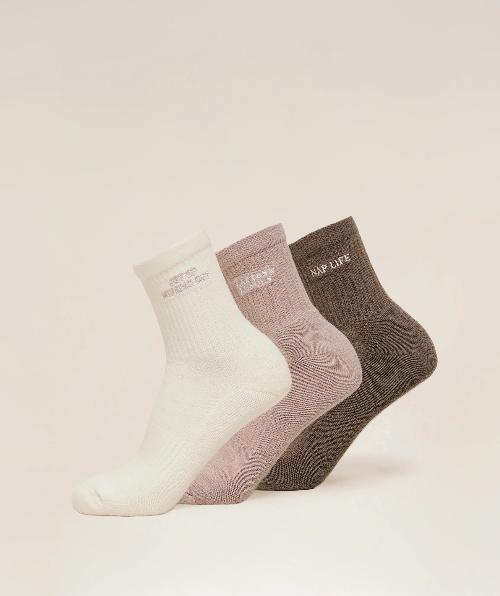 Gymshark Lattes and Lunges Multi Graphic Midi 3pk - Soft White/Muted Pink/Soft Brown