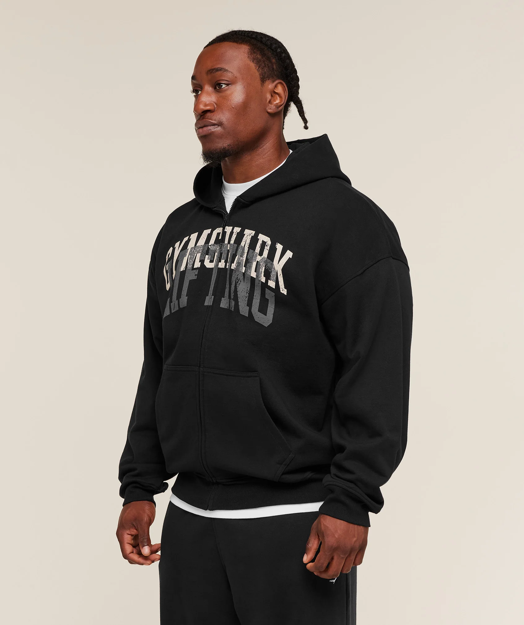 Gymshark Layered Graphic Zip Up Hoodie - Black - Image 3