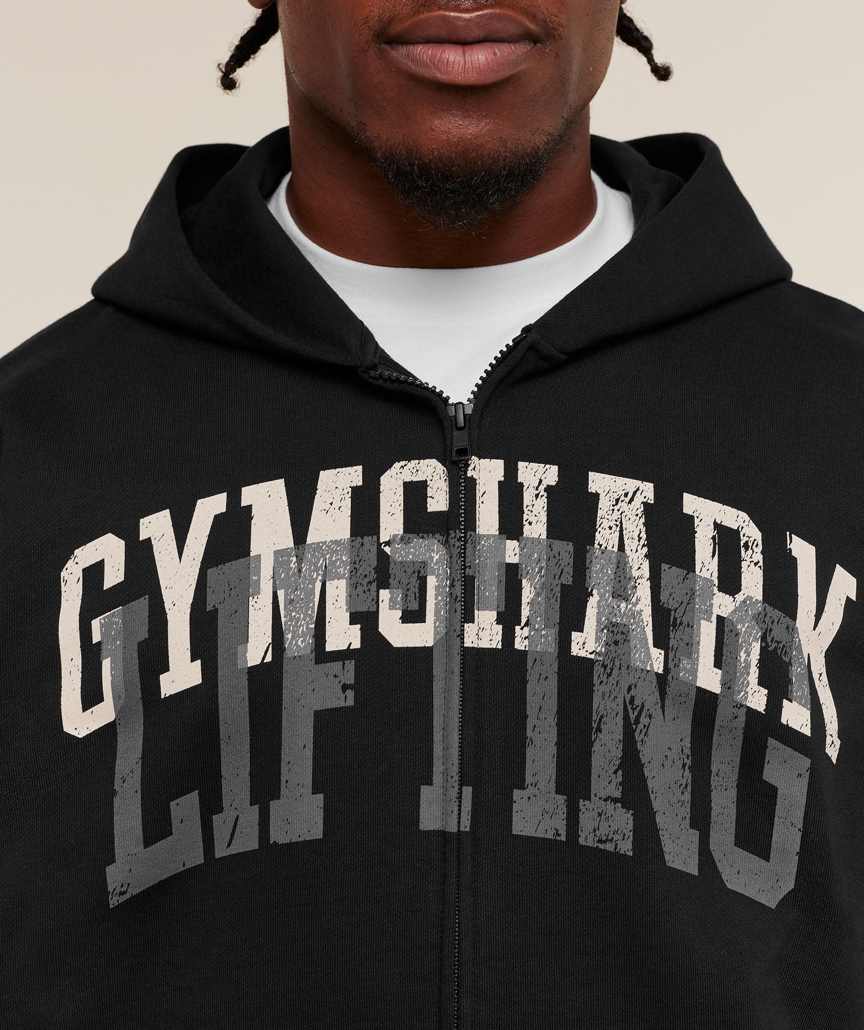 Gymshark Layered Graphic Zip Up Hoodie - Black - Image 5