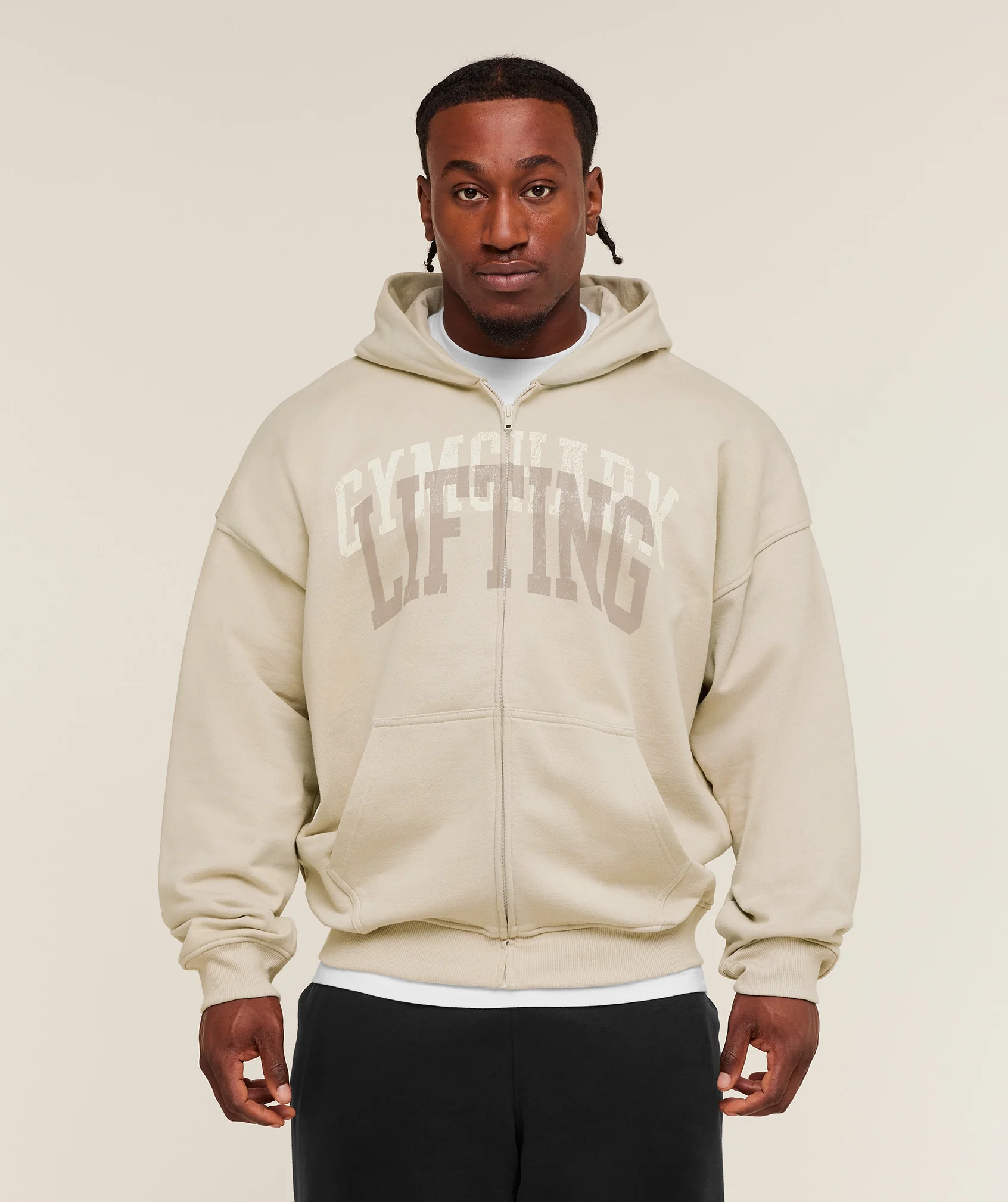 Gymshark Layered Graphic Zip Up Hoodie - Pebble Grey