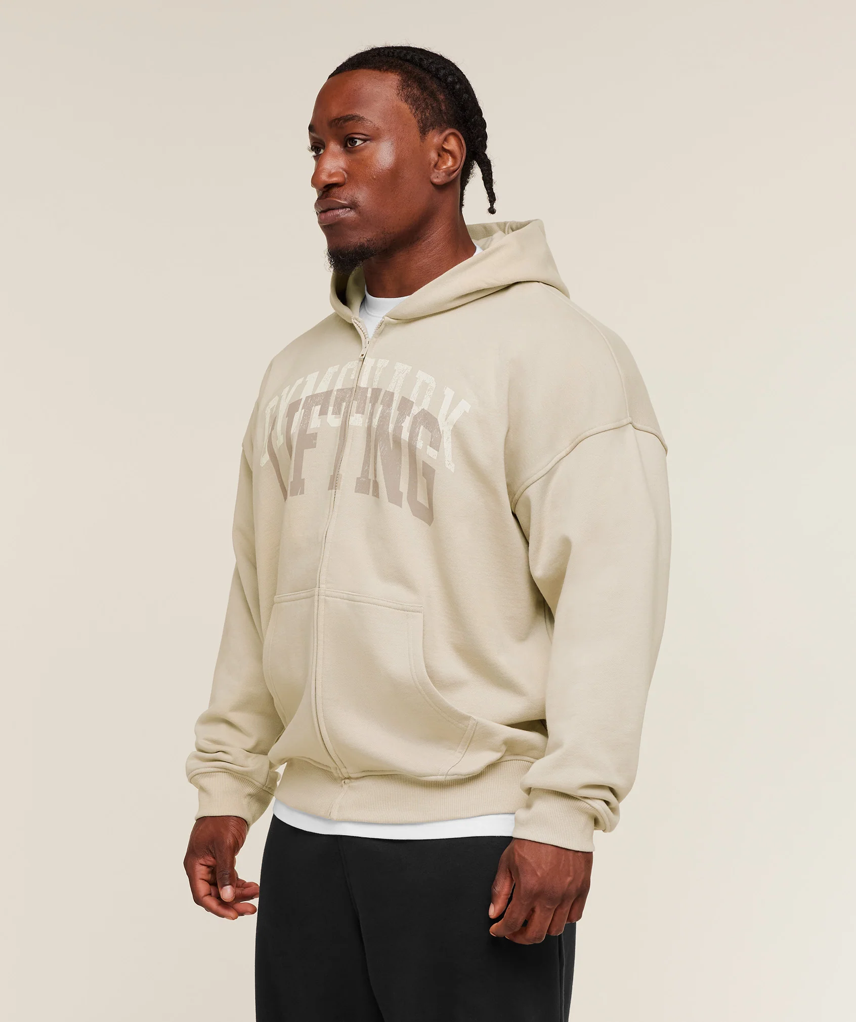 Gymshark Layered Graphic Zip Up Hoodie - Pebble Grey - Image 3