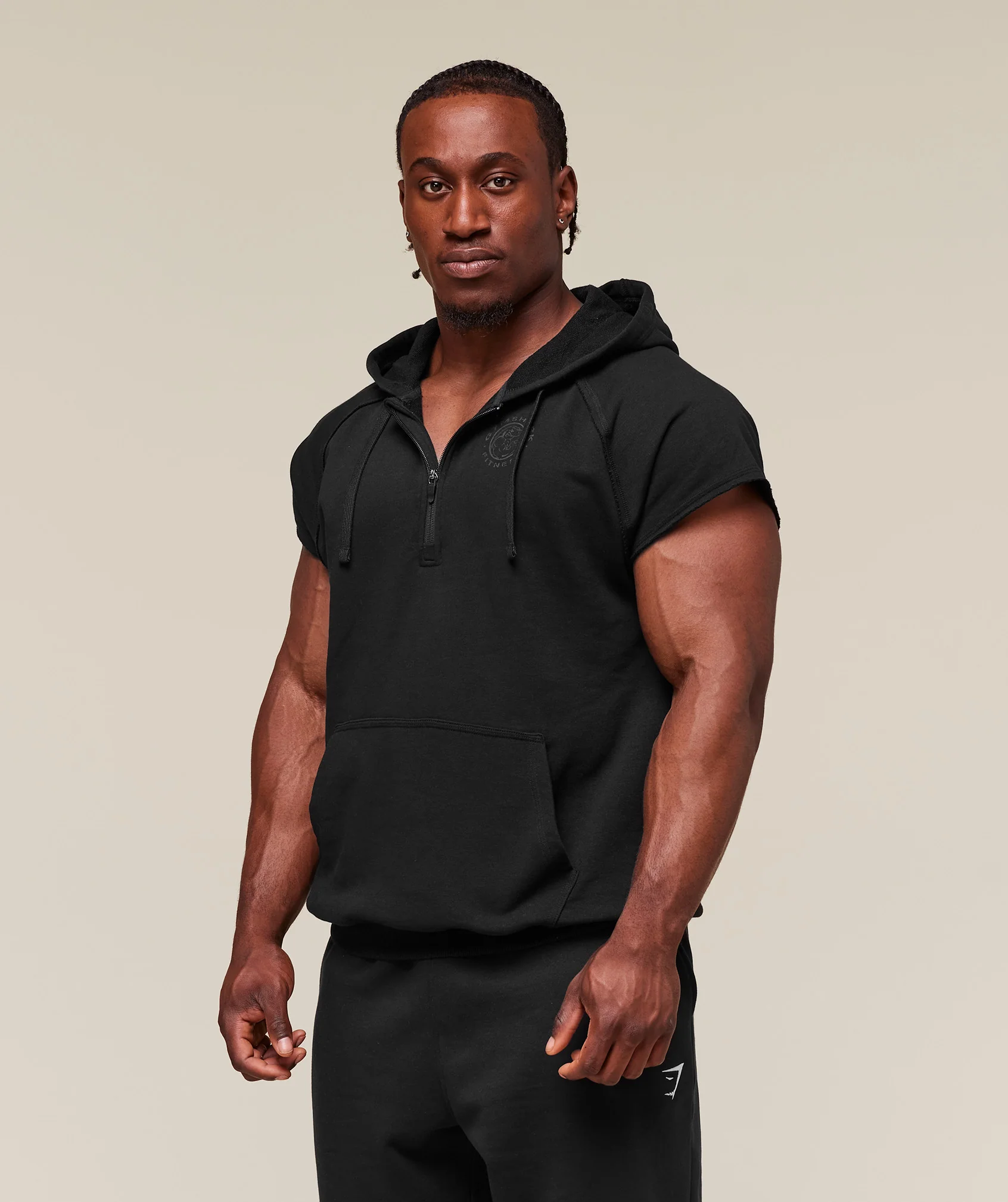 Gymshark Legacy 1/4 Zip Cap Sleeve Hoodie - Black - Image 3