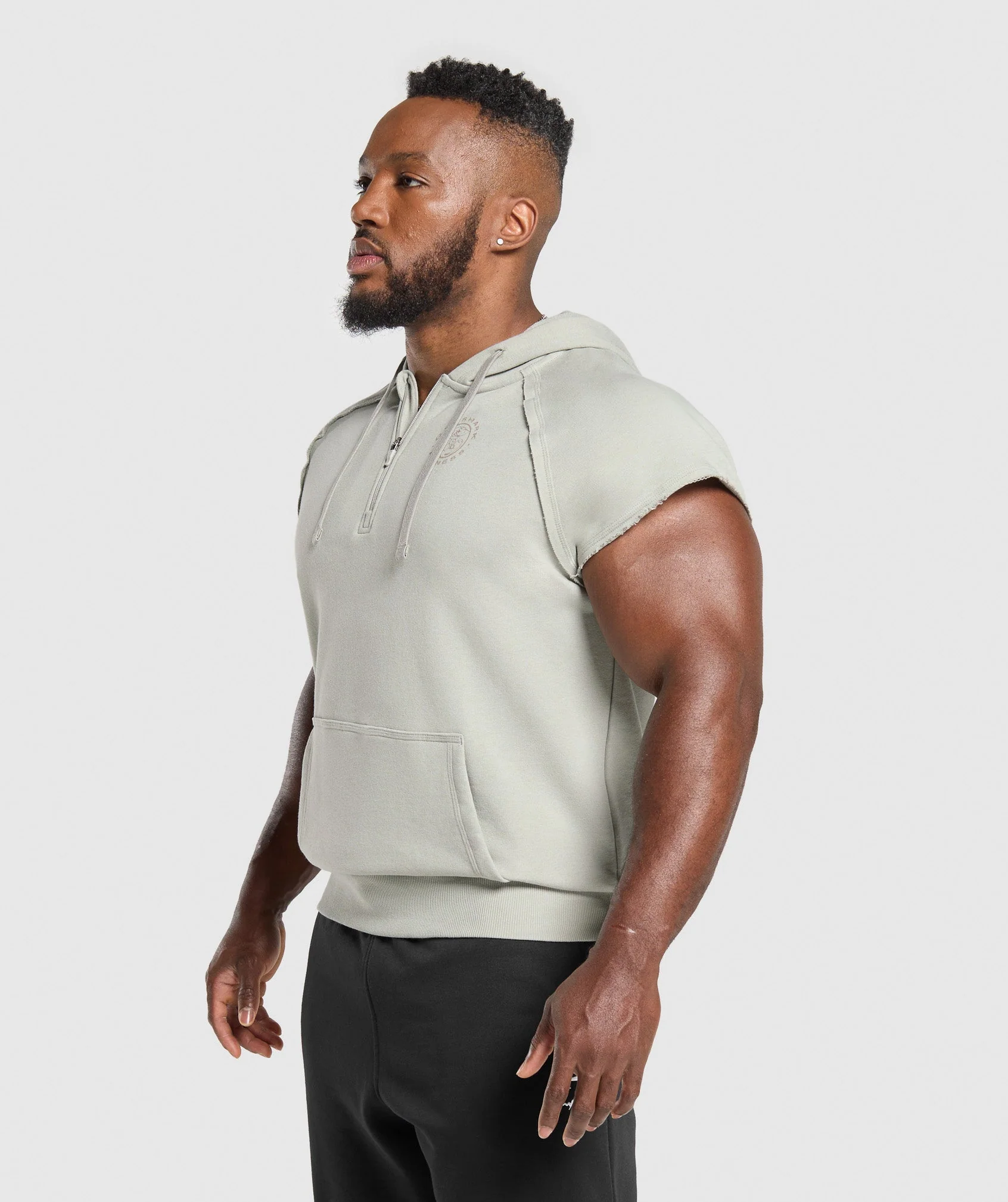 Gymshark Legacy 1/4 Zip Cap Sleeve Hoodie - Stone Grey - Image 3