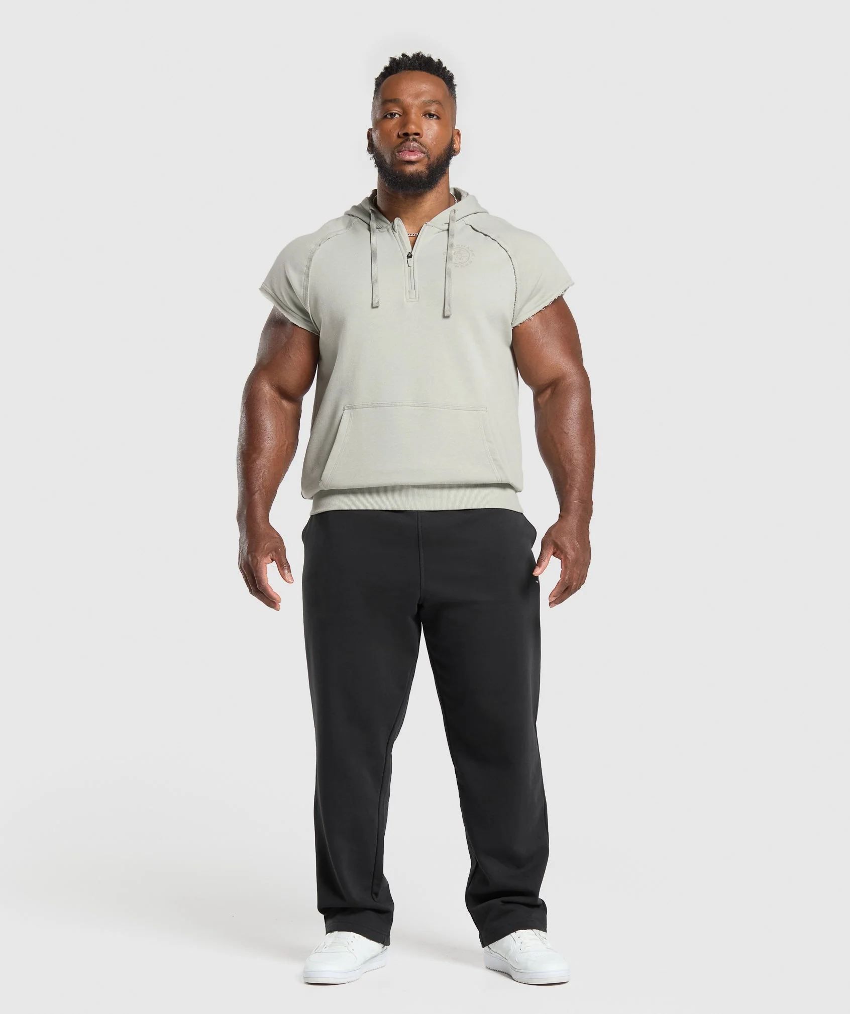 Gymshark Legacy 1/4 Zip Cap Sleeve Hoodie - Stone Grey - Image 4